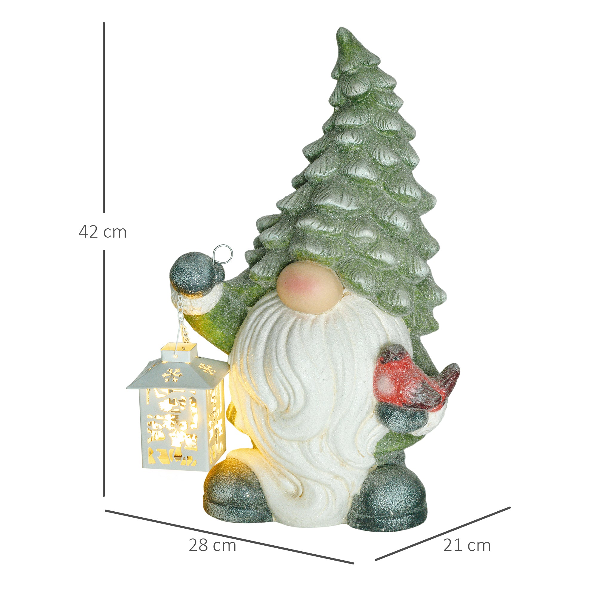 Homcom Kerstkabouter met lantaarn, LED, werkt op batterijen, weerbestendig, 28x21x42 cm