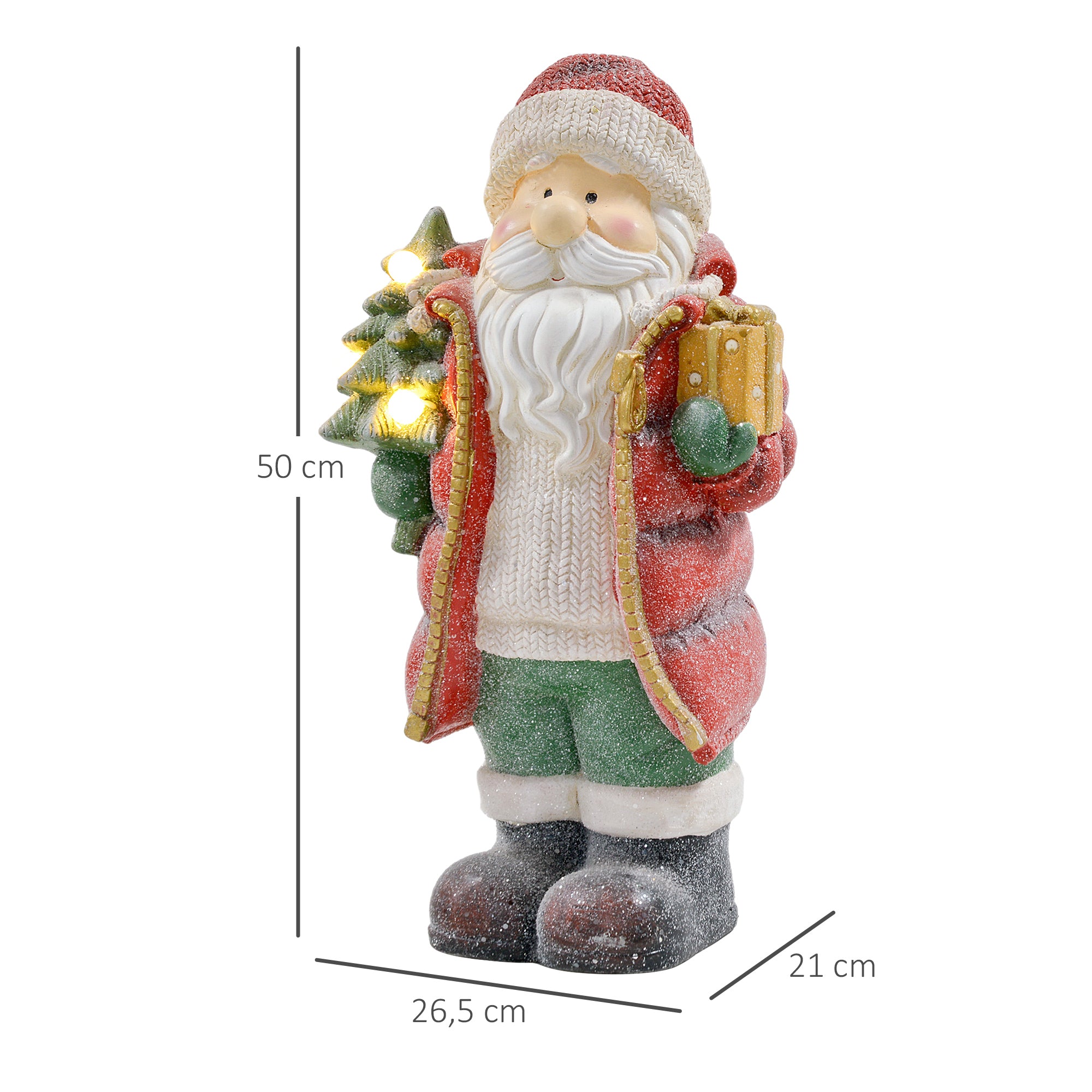 Homcom Kerstman beeldje 50 cm met boom en cadeau- 3 warm witte LED's werkt op batterijen