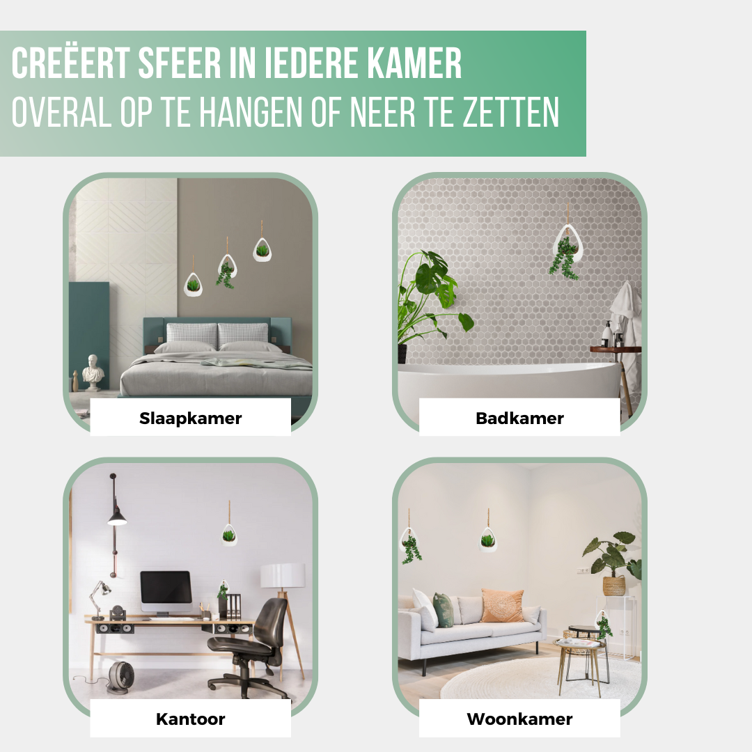 GreenDream® Kunstplanten - 3 stuks Hangplanten in Hanger - Cadeautip