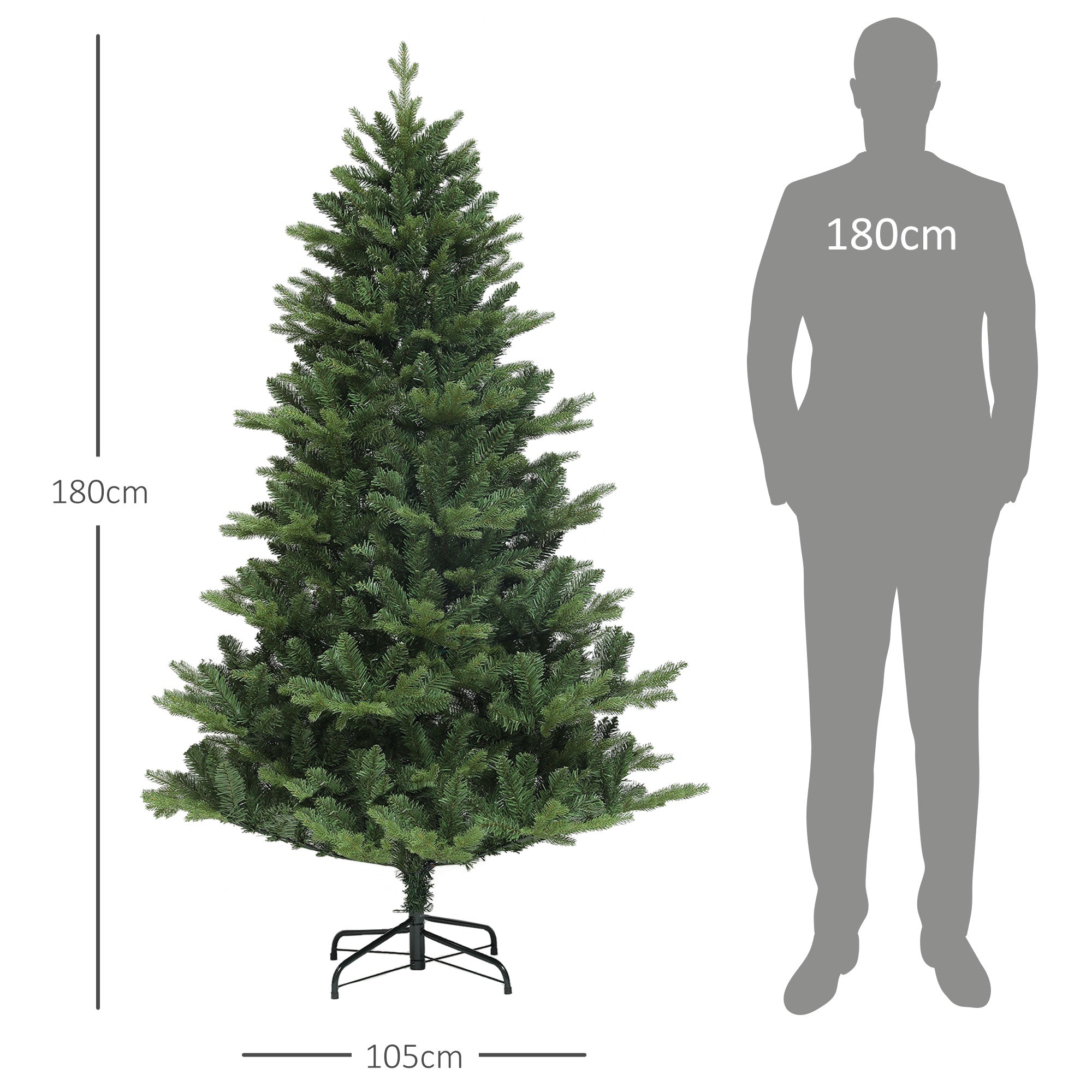 Homcom Kerstboom - natuurgetrouw - breed Ø105 x 180 cm - Groen