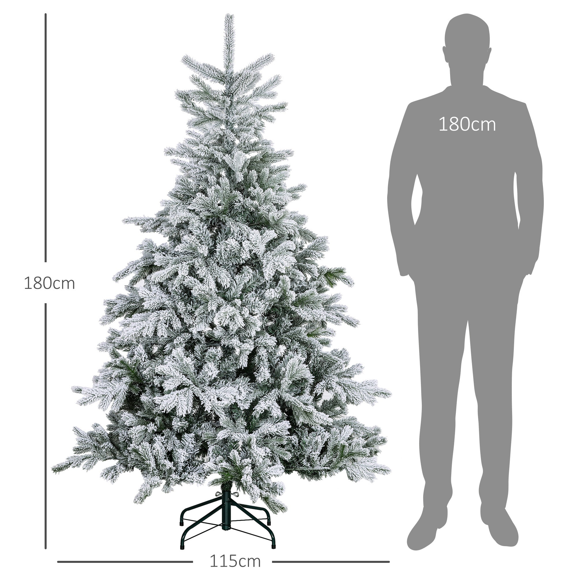 Homcom Kerstboom met kunstsneeuw 180cm met Voet - Wit/Groen
