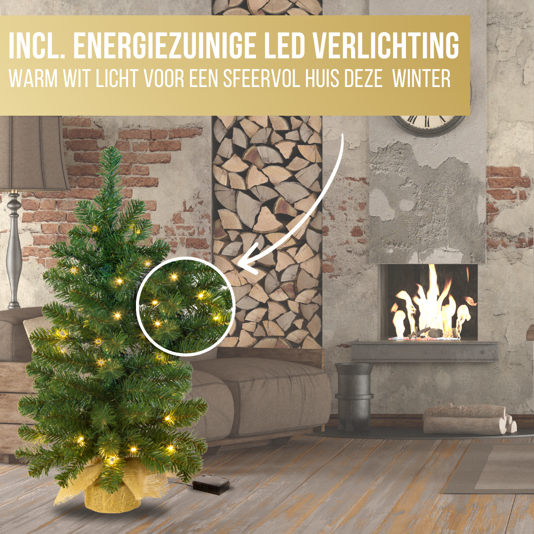 Excellent Trees® Jarbo Mini Kerstboom 60 cm met batterij verlichting - Kunstkerstboom kant en klaar met Verlichting - Hoogwaardig PVC - 35 LED Lampjes