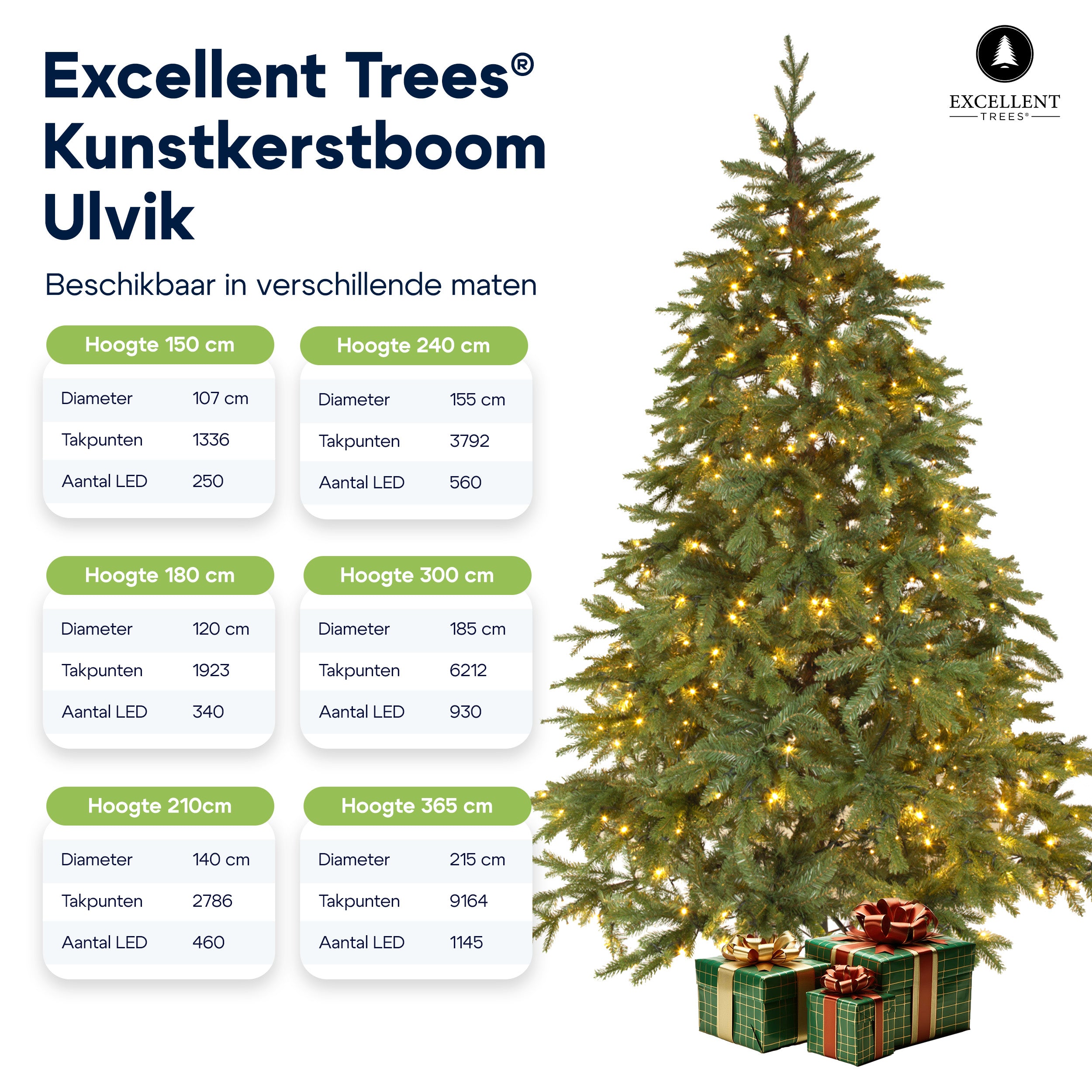 Excellent Trees® LED Ulvik 210 cm - Premium Kerstboom met 460 lampjes  ⌀140cm - 210cm