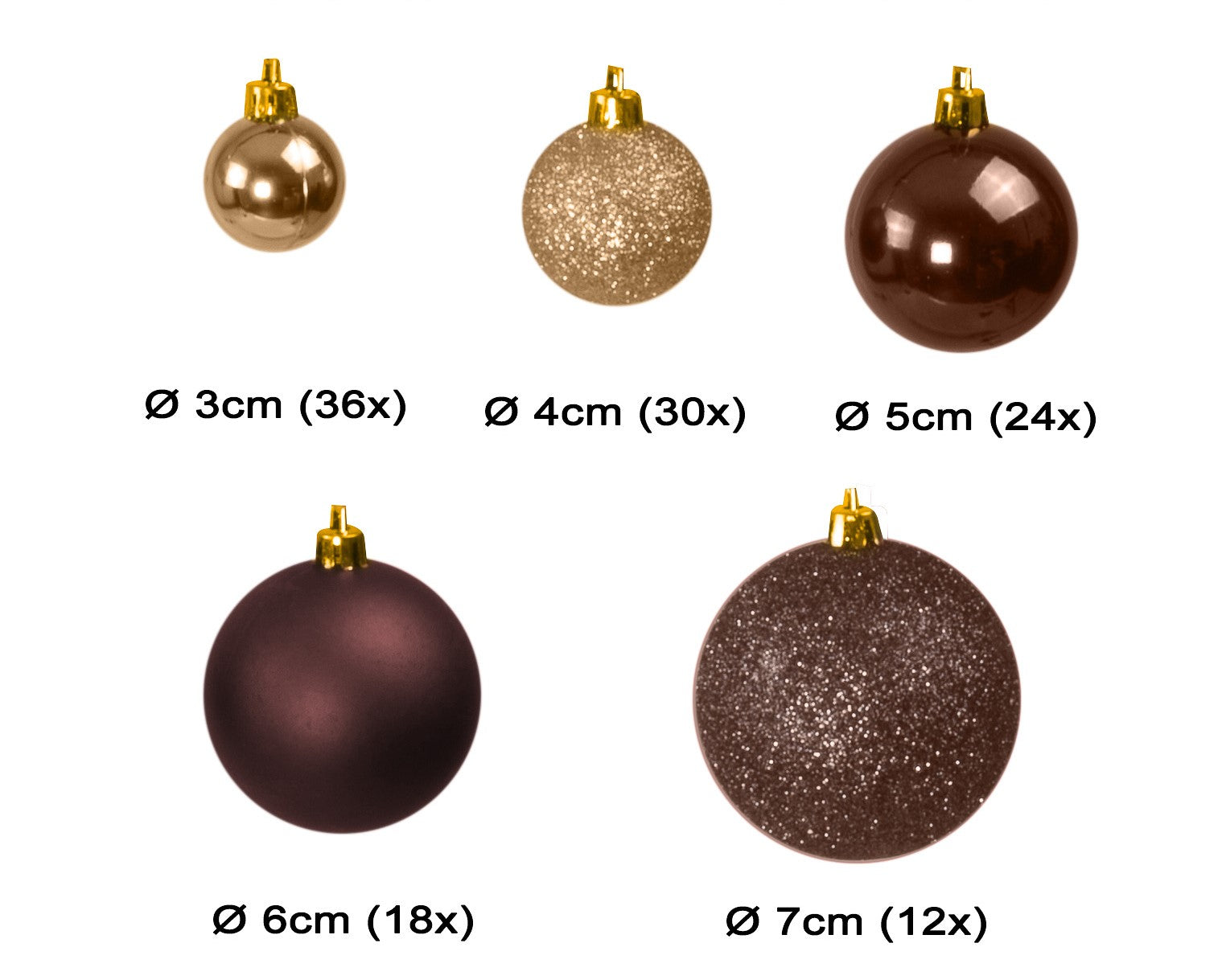 4seasonz® Kunststof Kerstballen set 120 ballen plastic - Champagne/Bruin