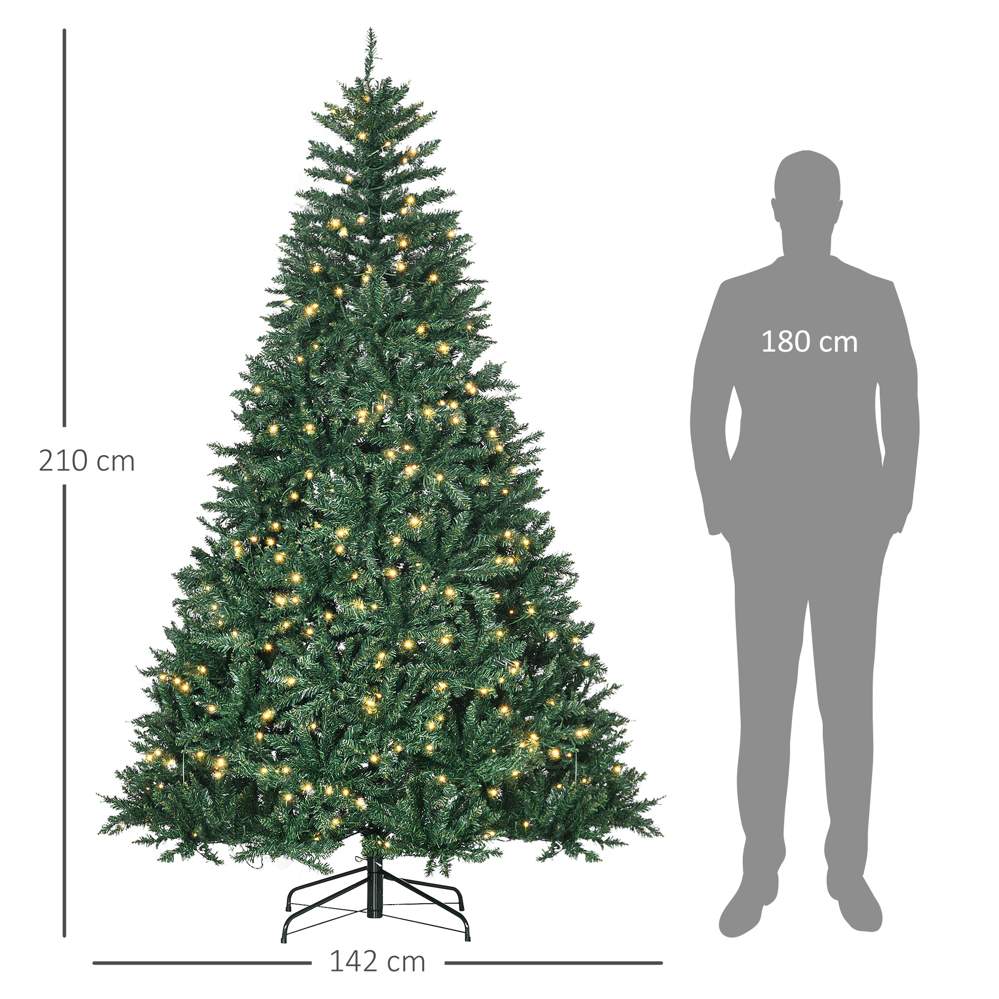 Homcom Kerstboom met 700 warm witte LED - 2154 takken Ø142 x 210H cm