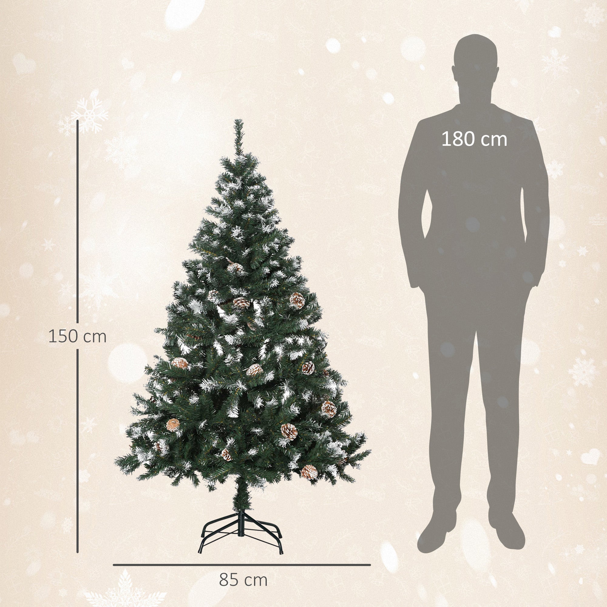 Homcom Kunstkerstboom met Dennenappels en besneeuwde punten Ø85x150H cm