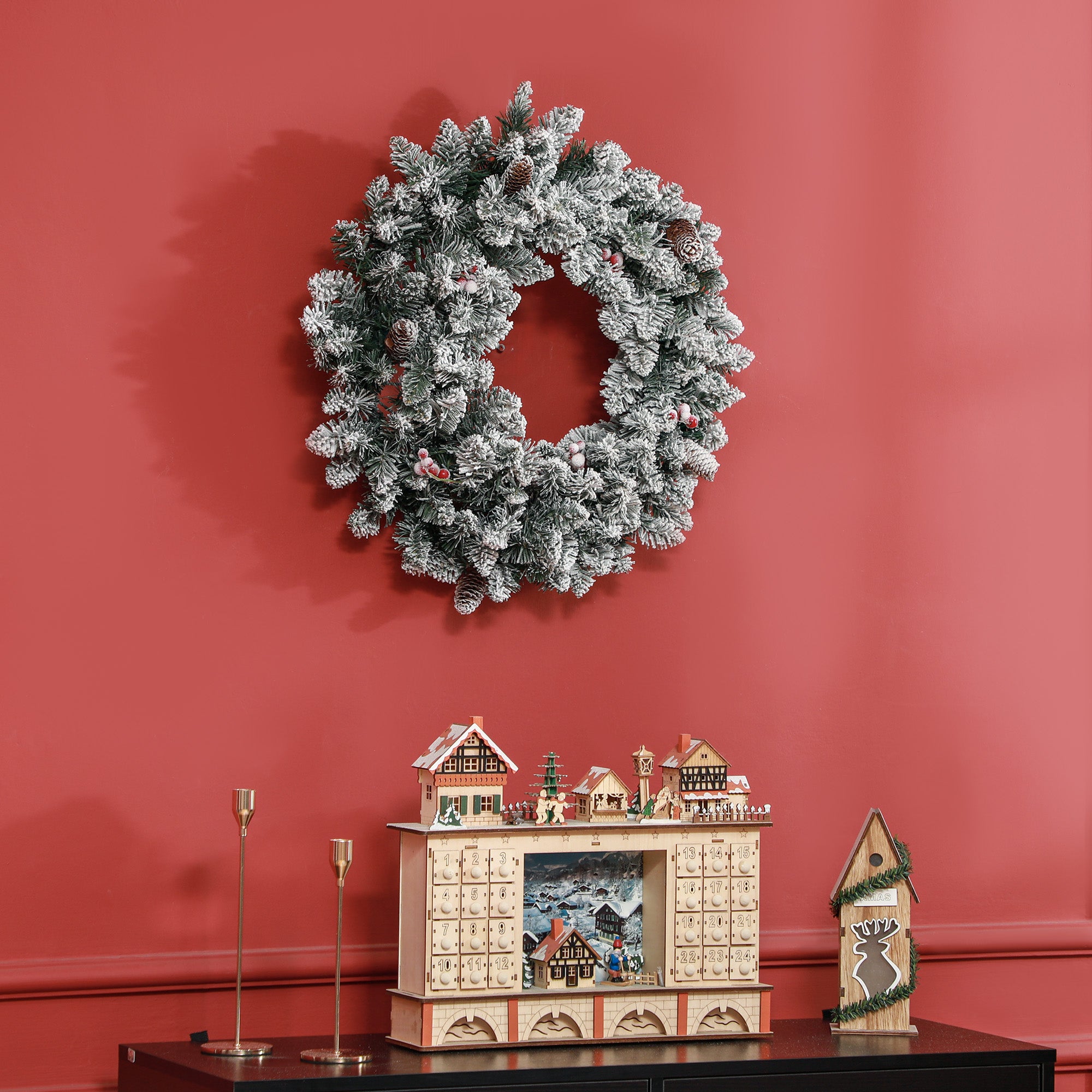 Homcom Kerstkrans met LED-verlichting, rode bessen 60 cm doorsnede