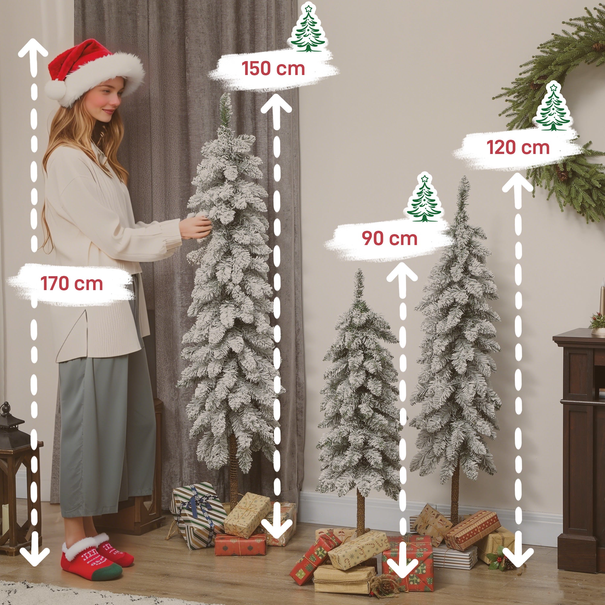 4goodz set 3 Kerstbomen met sneeuw 90/120/150 cm