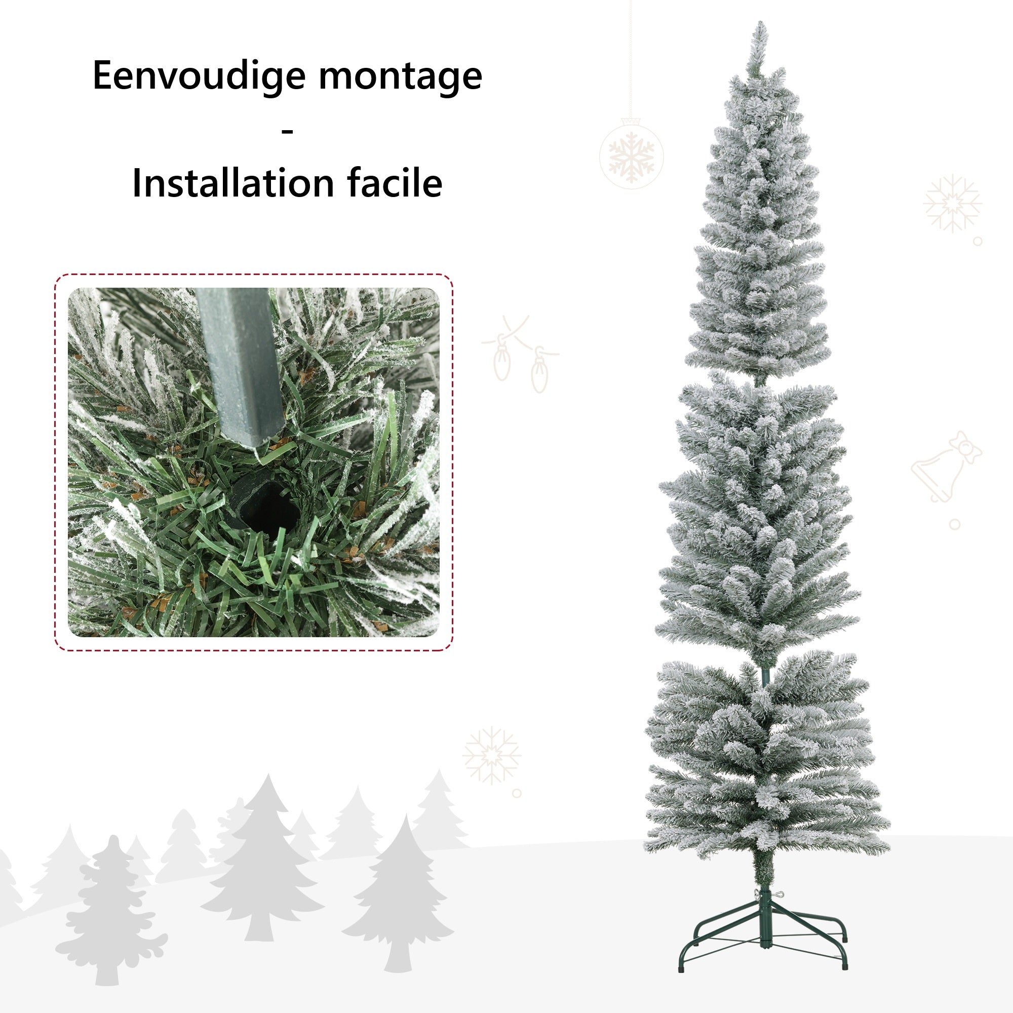 Homcom Kerstboom met Sneeuw met LED Verlichting Ø57 - 210 cm - Metalen voet