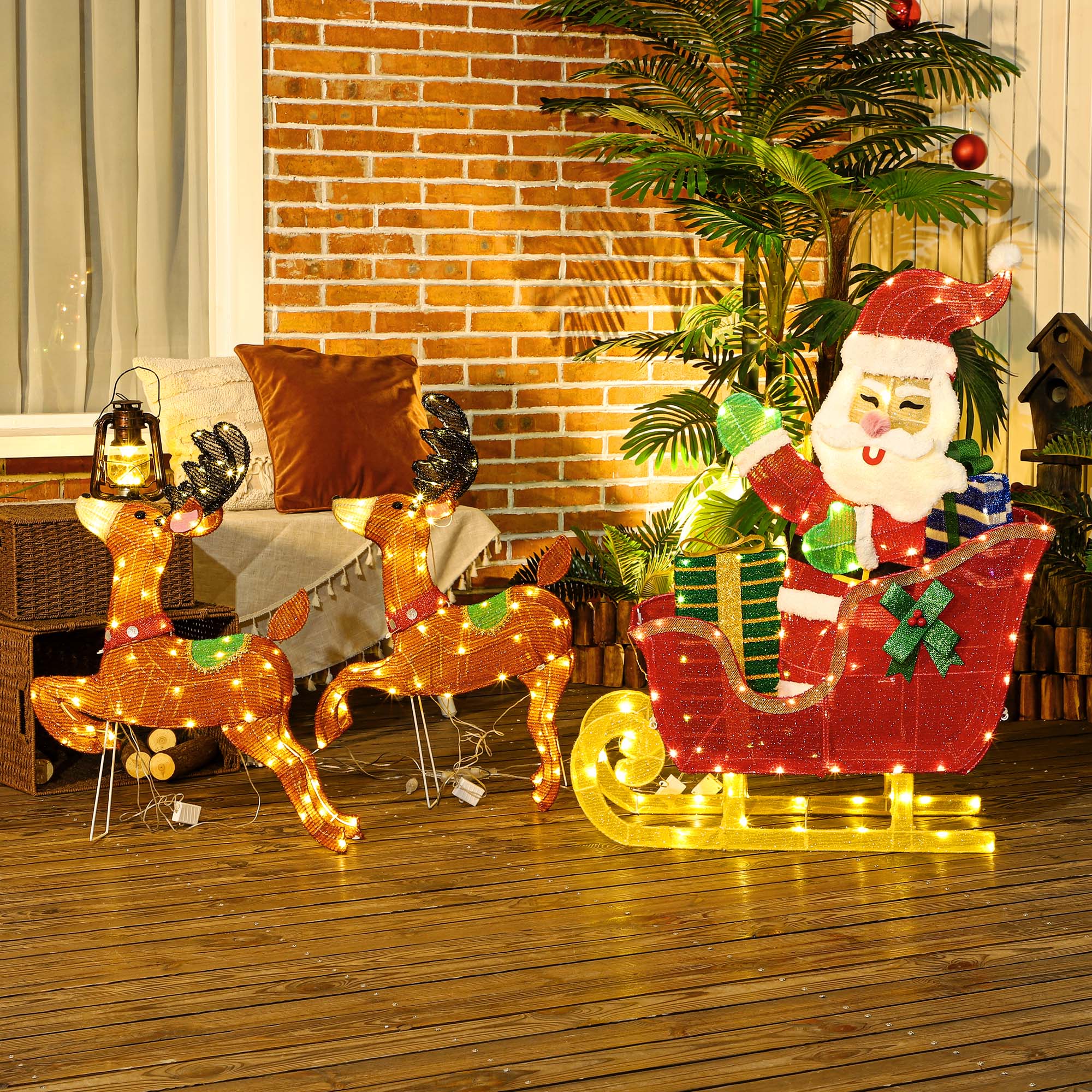 Homcom Verlichte Kerstman op Slee met Rendier - LED-verlichting
