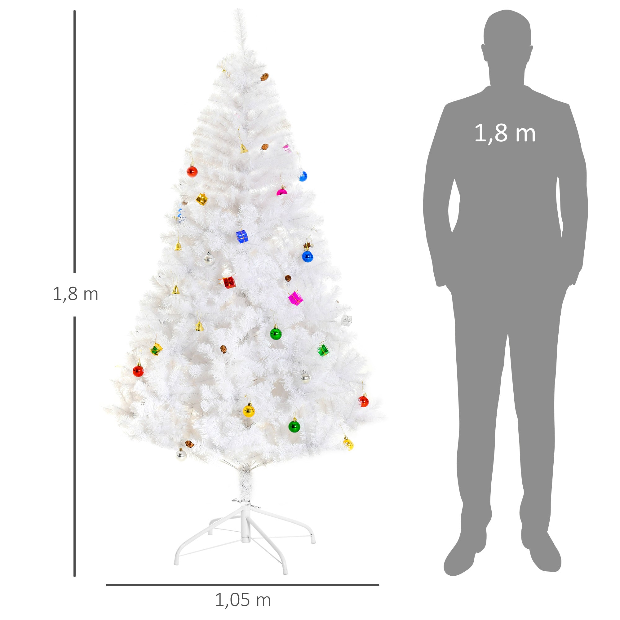 Witte Kunstkerstboom Kant-en-Klaar met decoratie Ø105cm - 180 cm - Wit