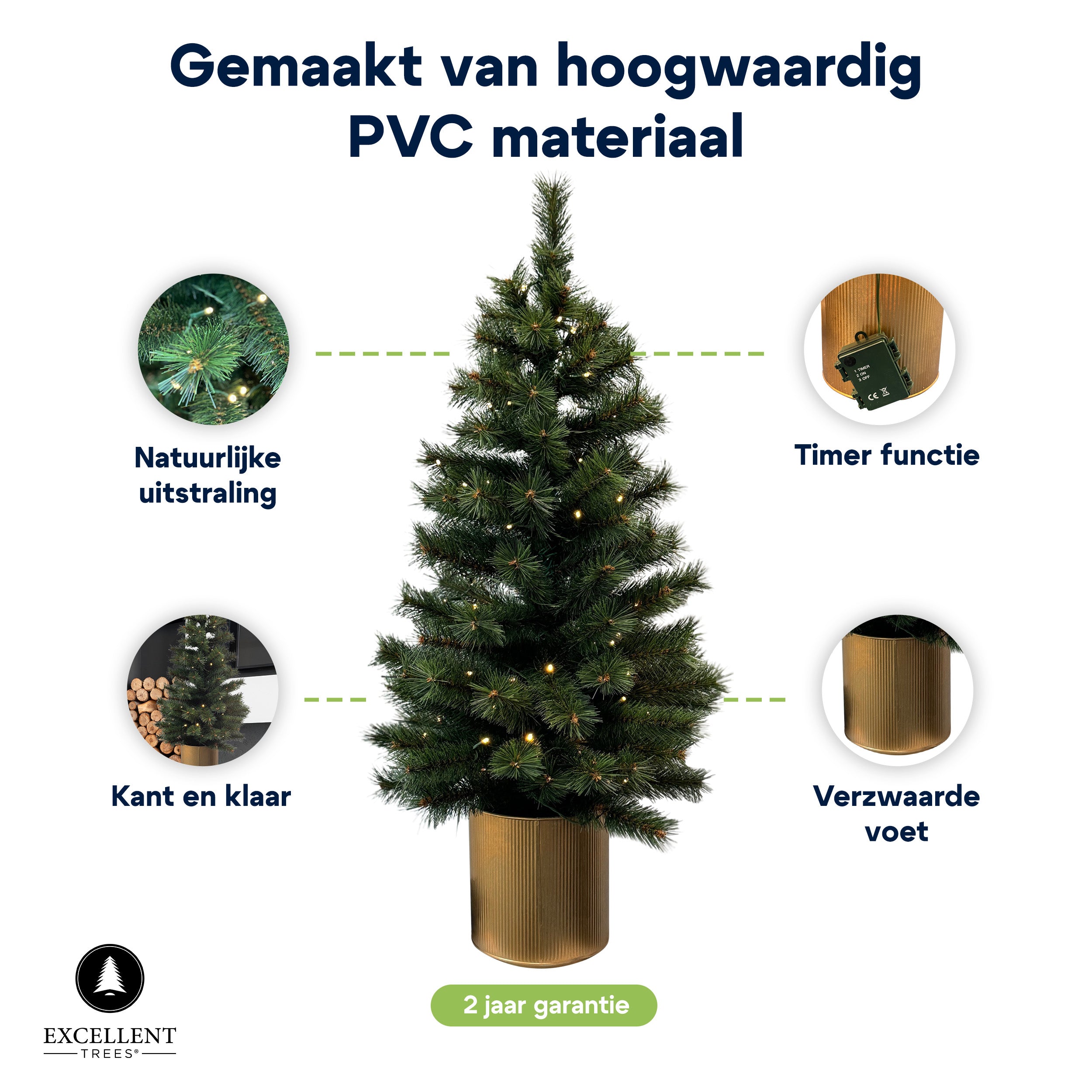 Kerstboom Excellent Trees® Husby 90 cm in Pot met 80 LED lampjes op batterijen - Kunstkerstboom LED verlichting - Hoogwaardig naald PVC