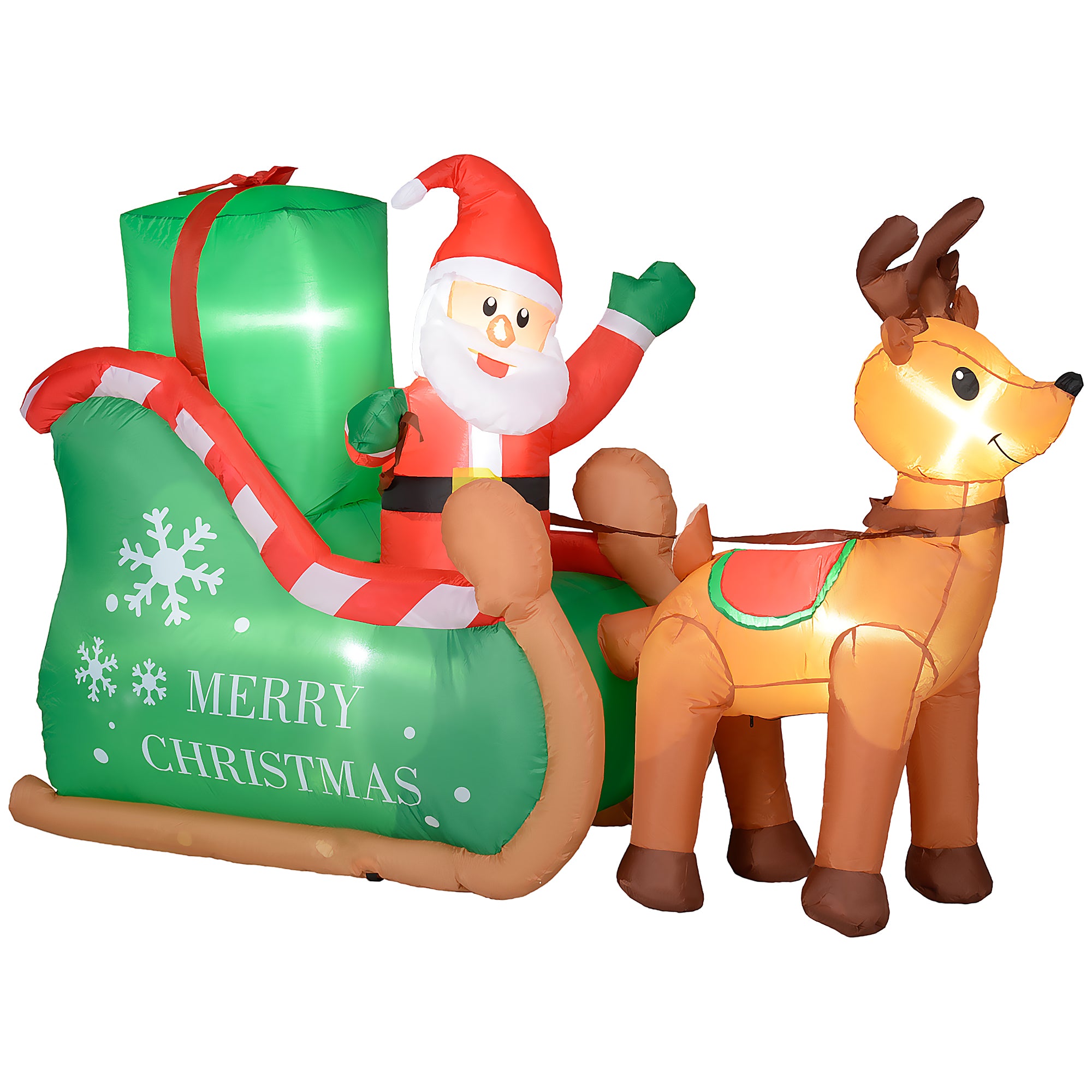 Kerstman met Slee & Rendier opblaasbaar - LED-verlichting - 210x80x140 cm