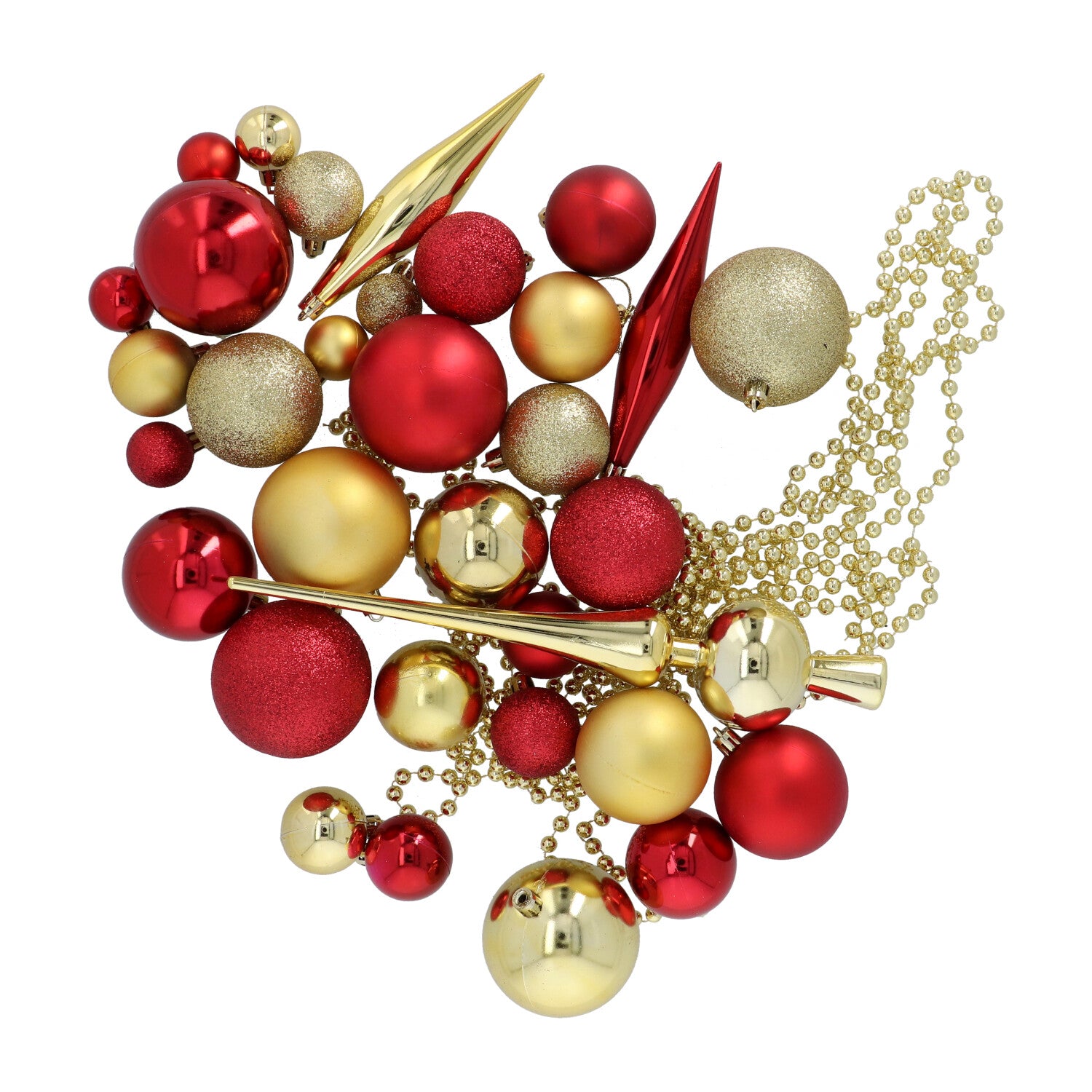 4seasonz® Kerstballen Set 130 Ballen met Piek & Slinger - Goud-Bordeaux