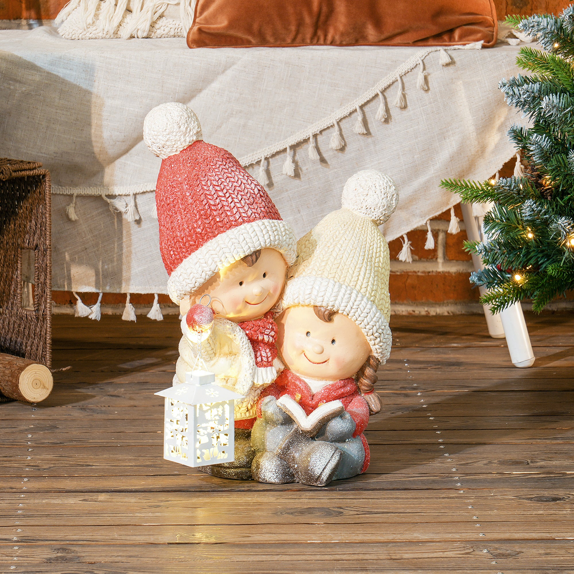 Homcom Kerstkabouter met Boek & Lantaarn, LED, werkt op batterijen, 30 x 23 x 45 cm