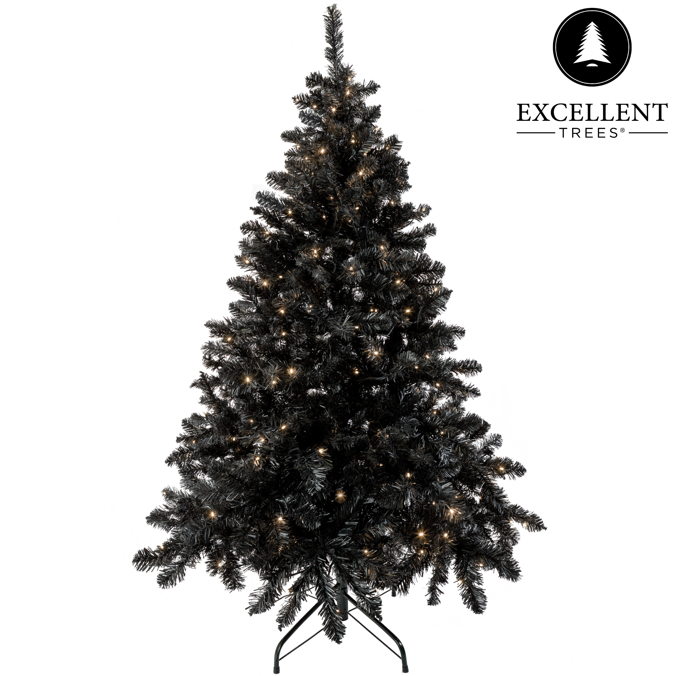 Excellent Trees® Kerstboom Stavanger Black 180 cm - Zwarte Kerstboom met 350 LED Verlichting - ⌀110cm - 180cm