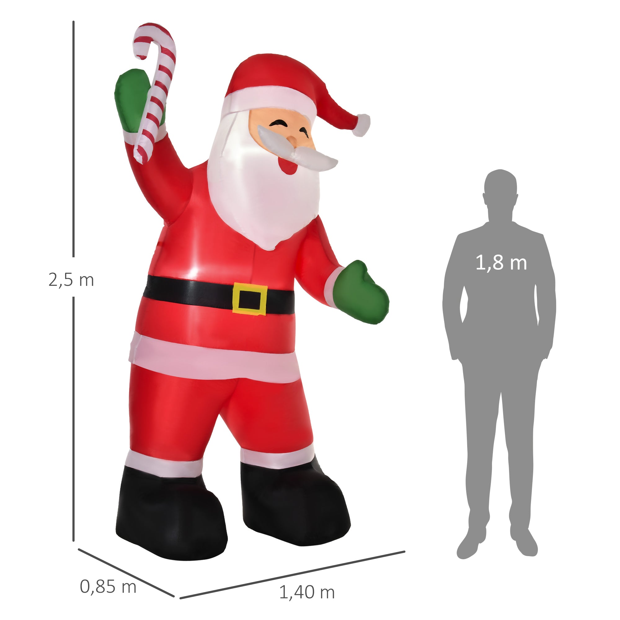 Homcom Opblaasbare kerstman met LED-verlichting 250cm