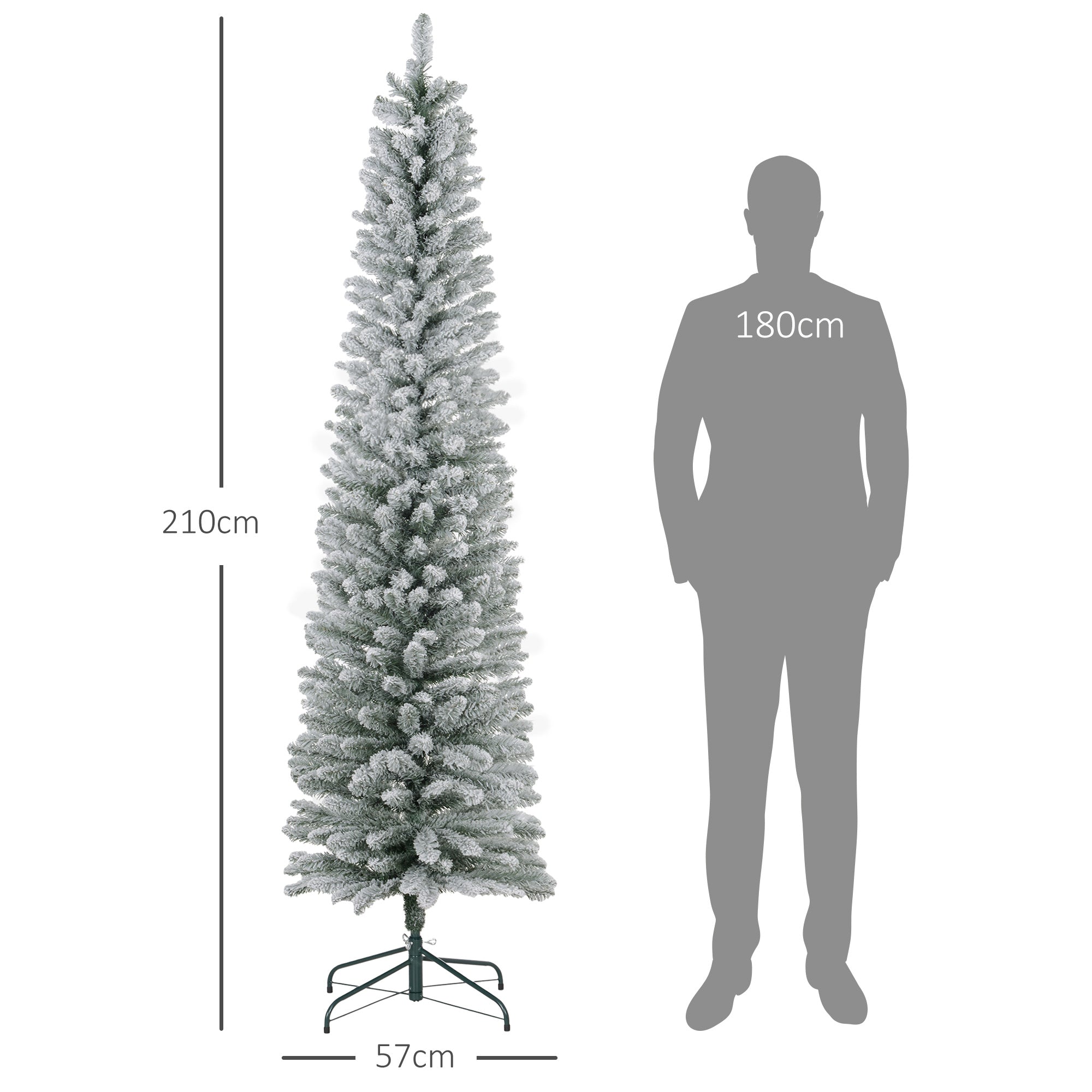 Homcom Kerstboom met Sneeuw met LED Verlichting Ø57 - 210 cm - Metalen voet