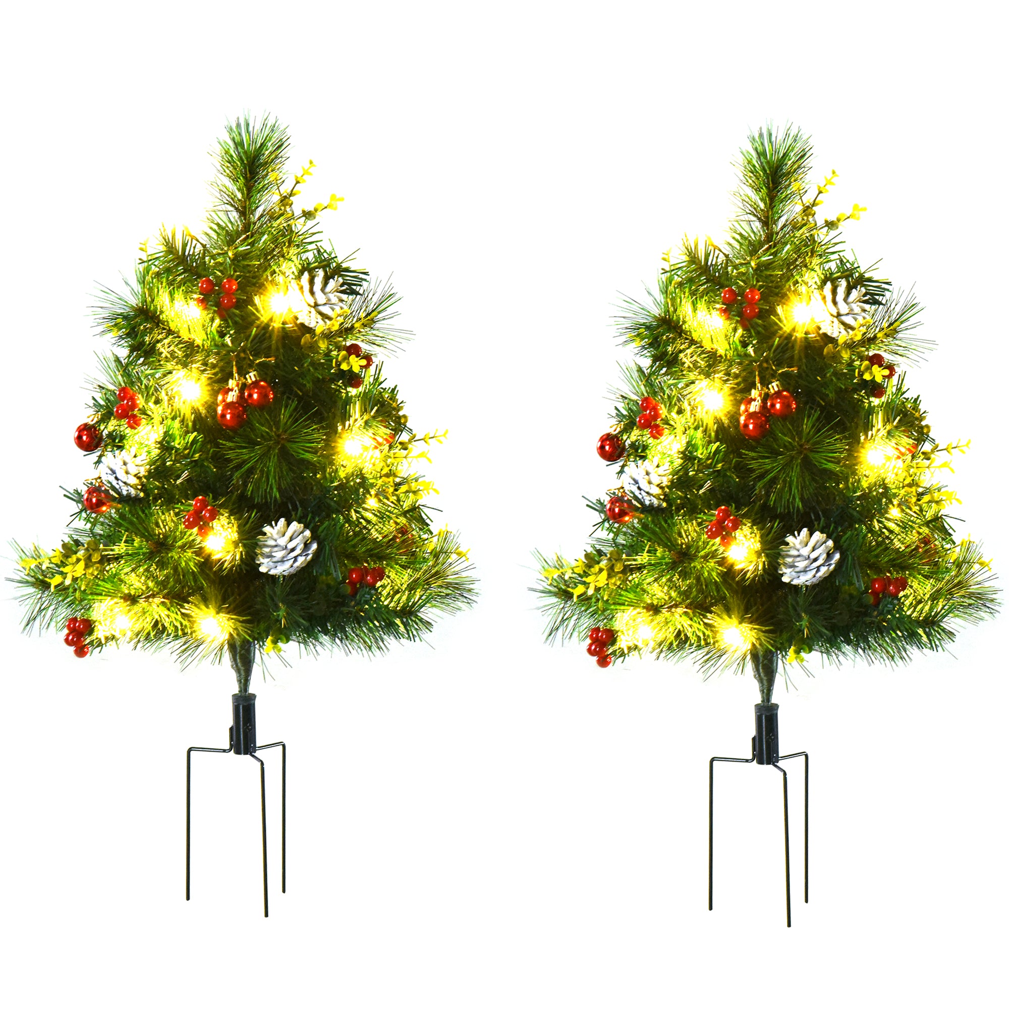 4goodz Set van 2x Mini Kerstboom met LED-verlichting en Decoratie 57 cm
