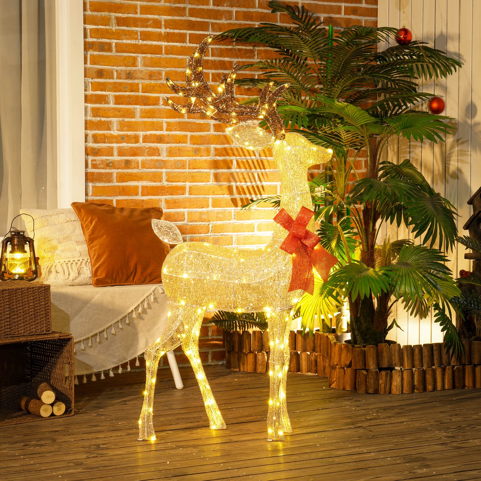 4goodz kerstfiguur rendier rode strik 137 LED 66x25x135cm goud