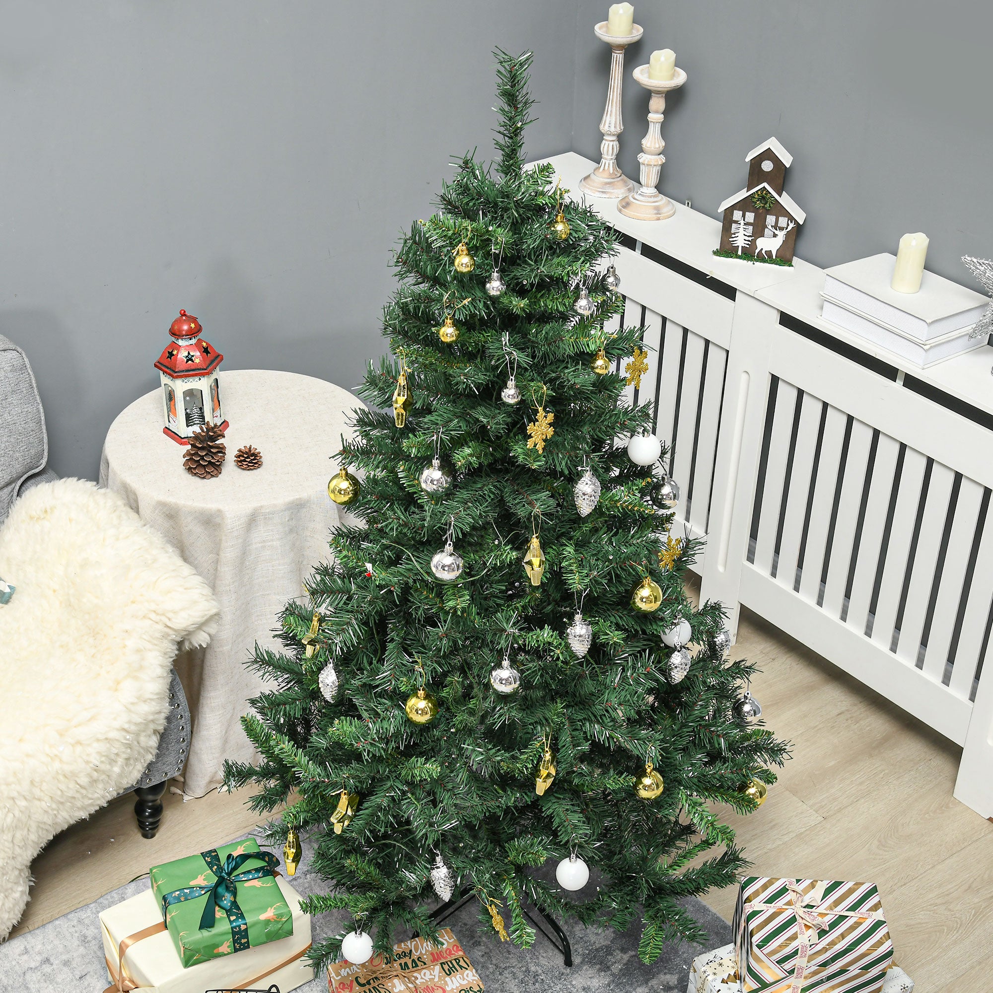 Homcom Kunstkerstboom Kant-en-Klaar met Decoratie en Verlichting 150 cm