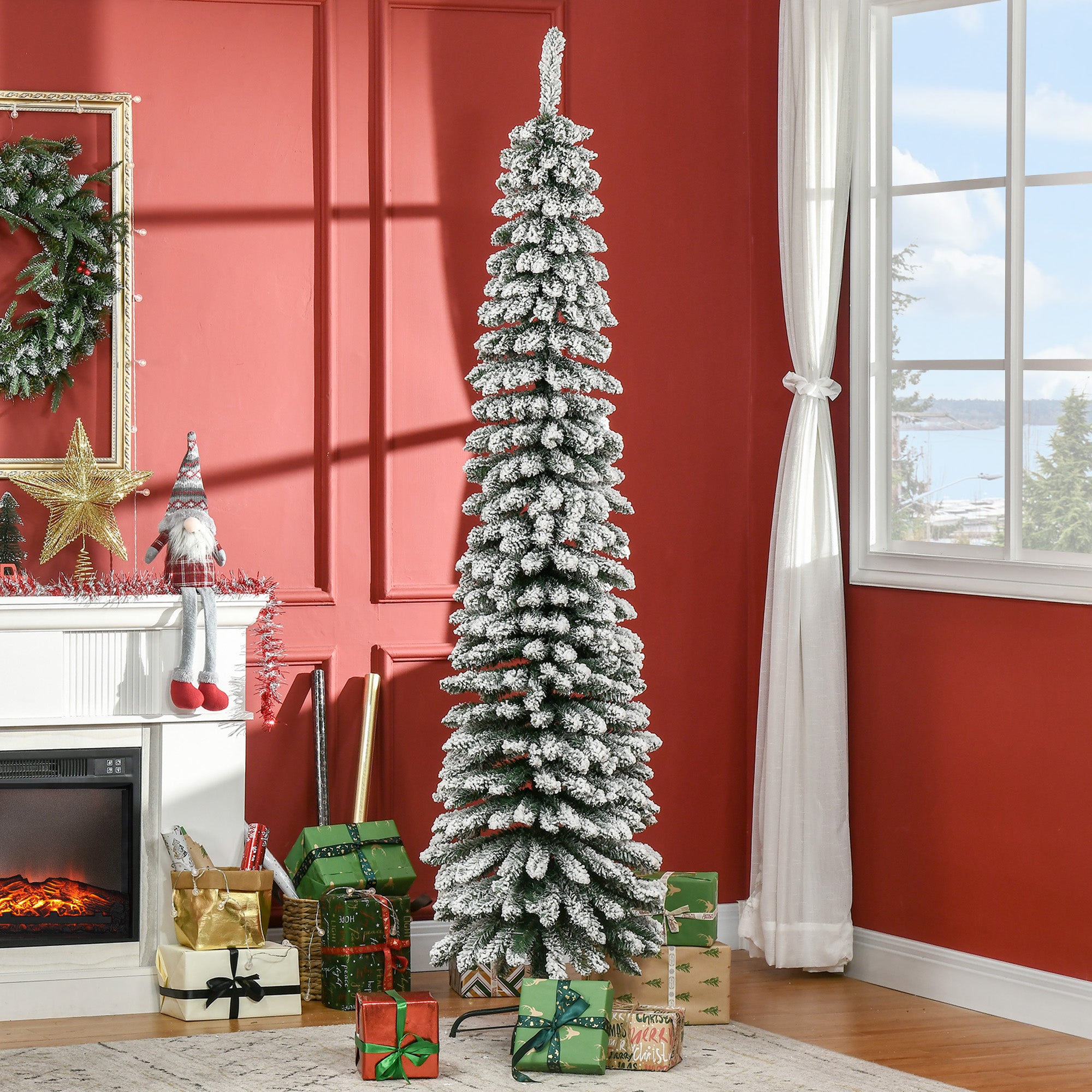 4goodz Kerstboom Smal met Sneeuw - incl. standaard 210 cm - Wit/Groen