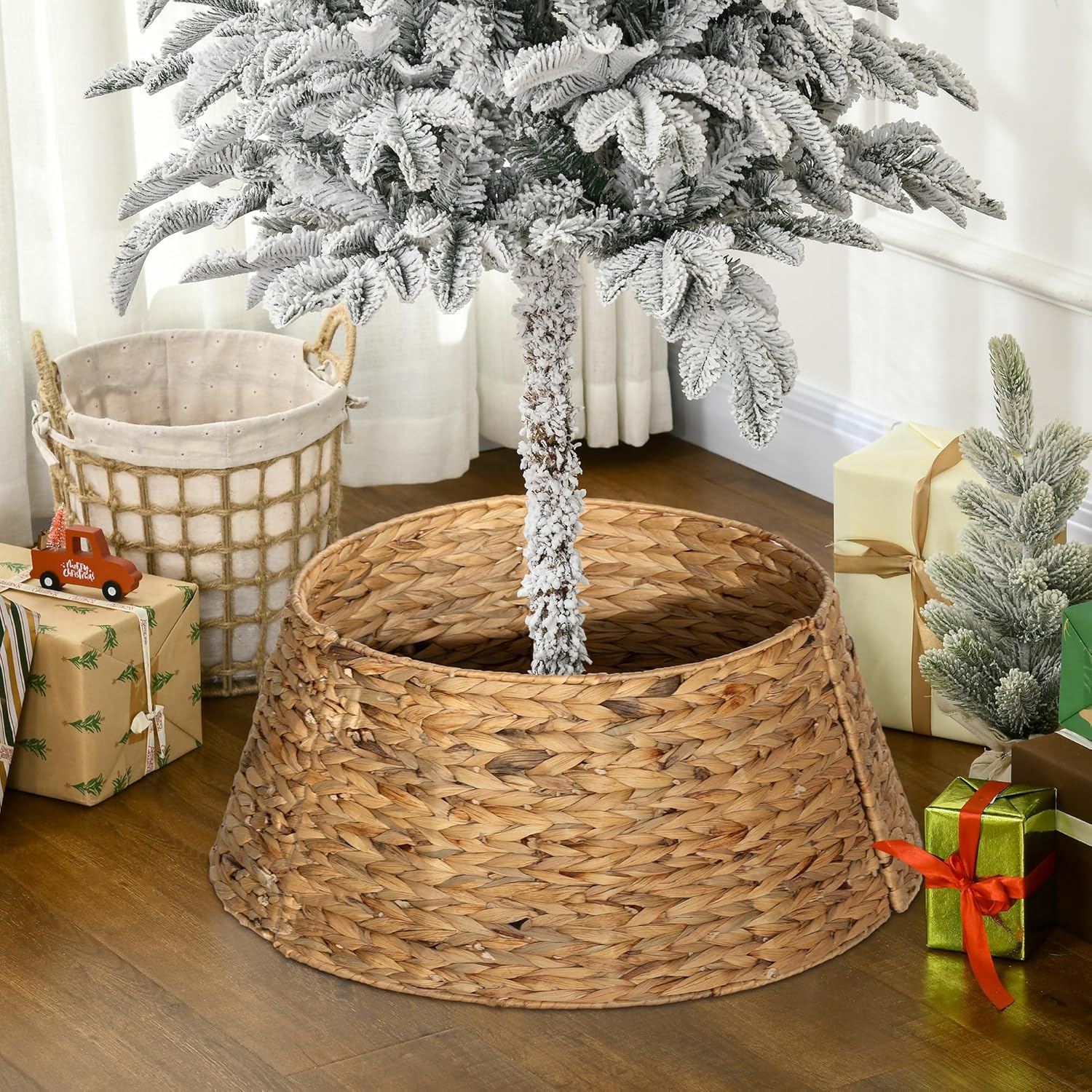 Homcom Kerstboommand - Kerstboomrok van natuurlijke Zeegrass - Ø 60 cm - Kerstboomring