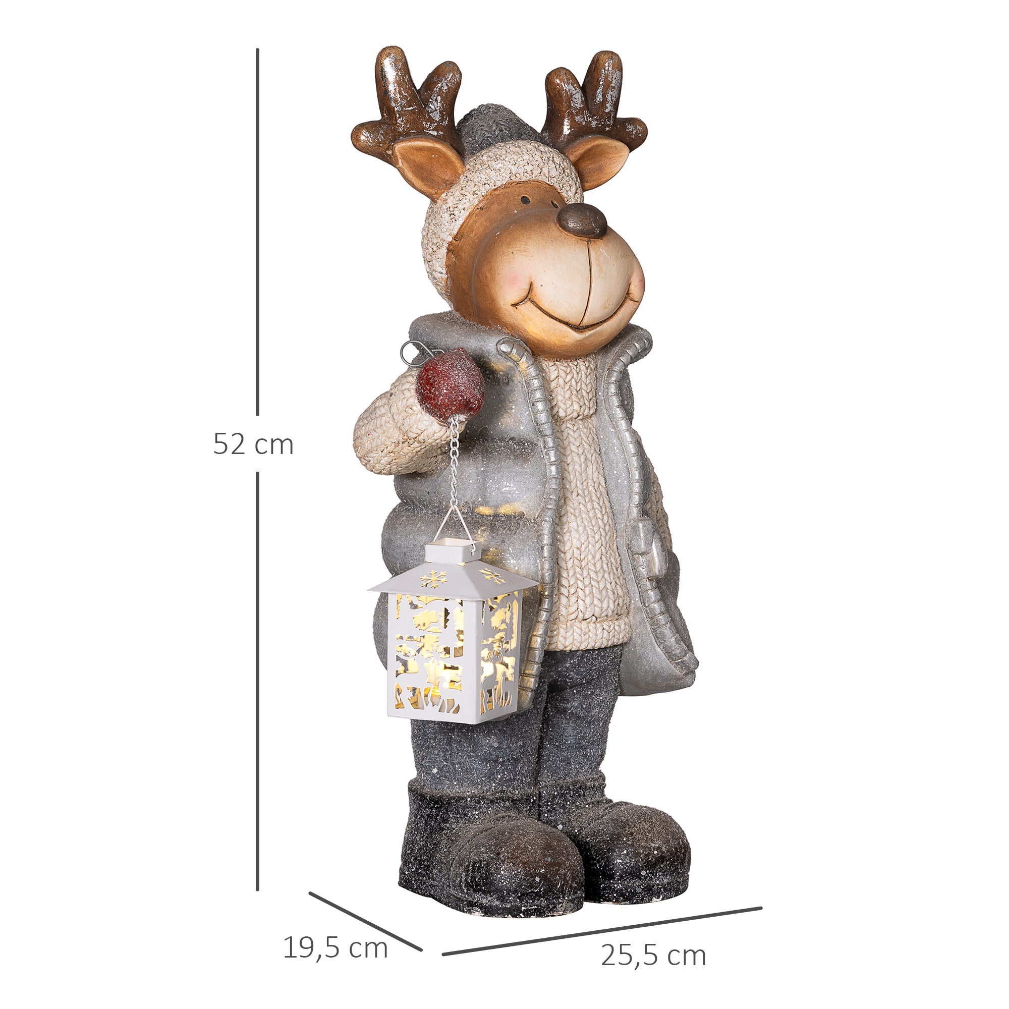 Homcom Kerstdecoratie, rendier met lantaarn, LED, werkt op batterijen, 25,5 x 19,5 x 52 cm