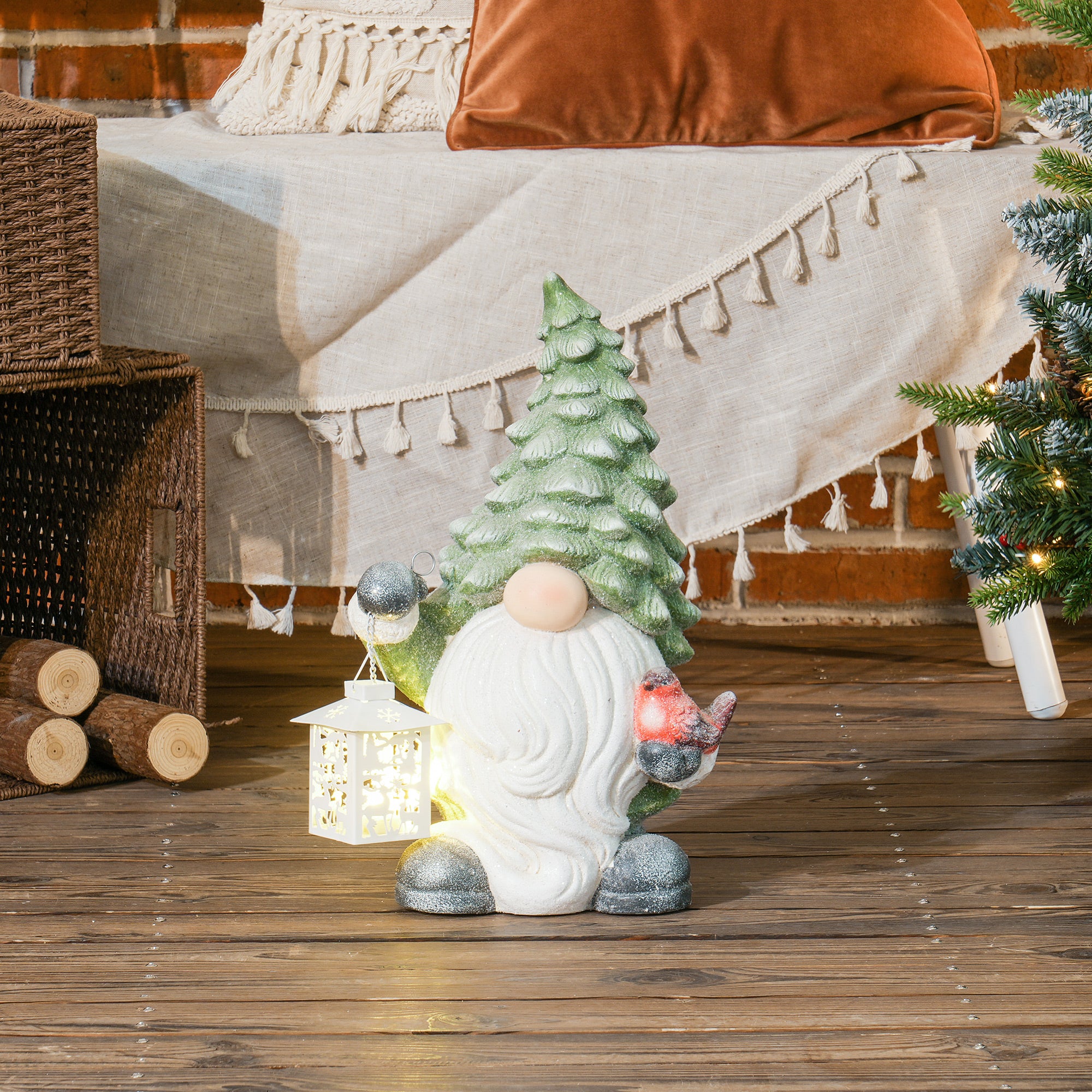 Homcom Kerstkabouter met lantaarn, LED, werkt op batterijen, weerbestendig, 28x21x42 cm