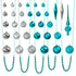 4seasonz® Kerstballen set 130 ballen - Kunststof piek en parelsnoer - Blauw/Zilver