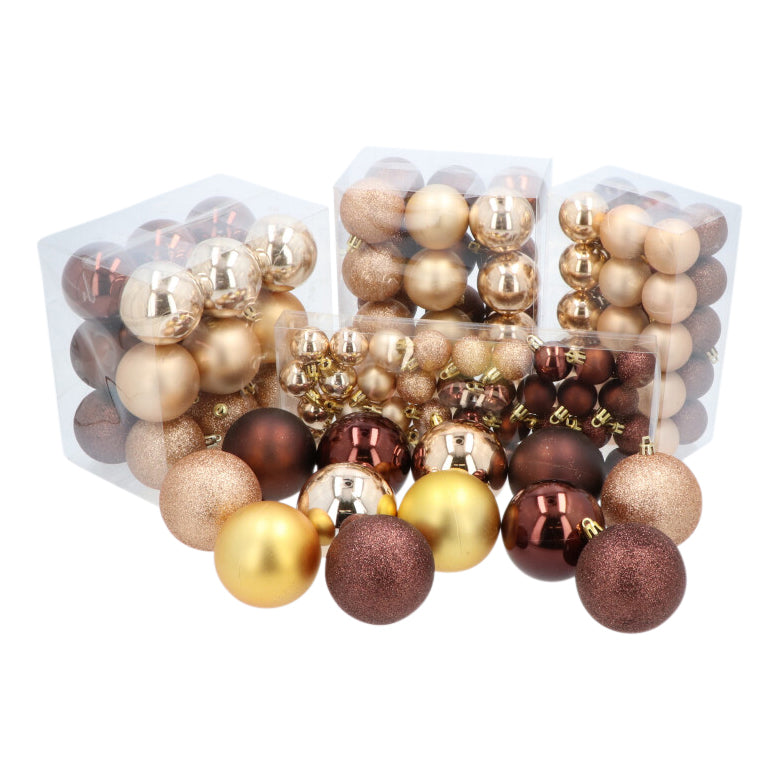 4seasonz® Kunststof Kerstballen set 120 ballen plastic - Champagne/Bruin