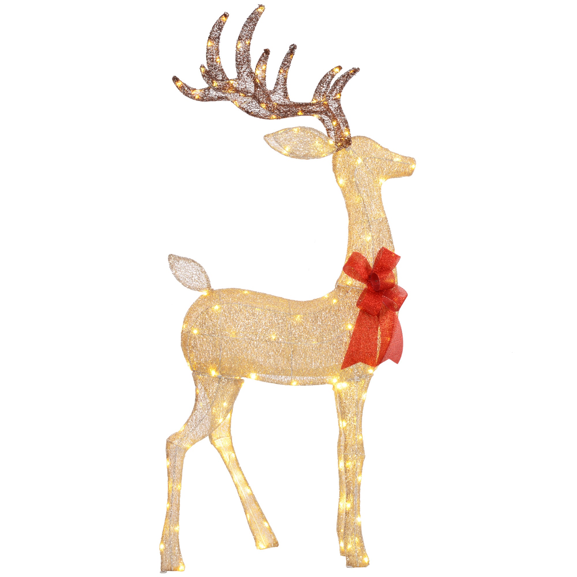 4goodz kerstfiguur rendier rode strik 137 LED 66x25x135cm goud