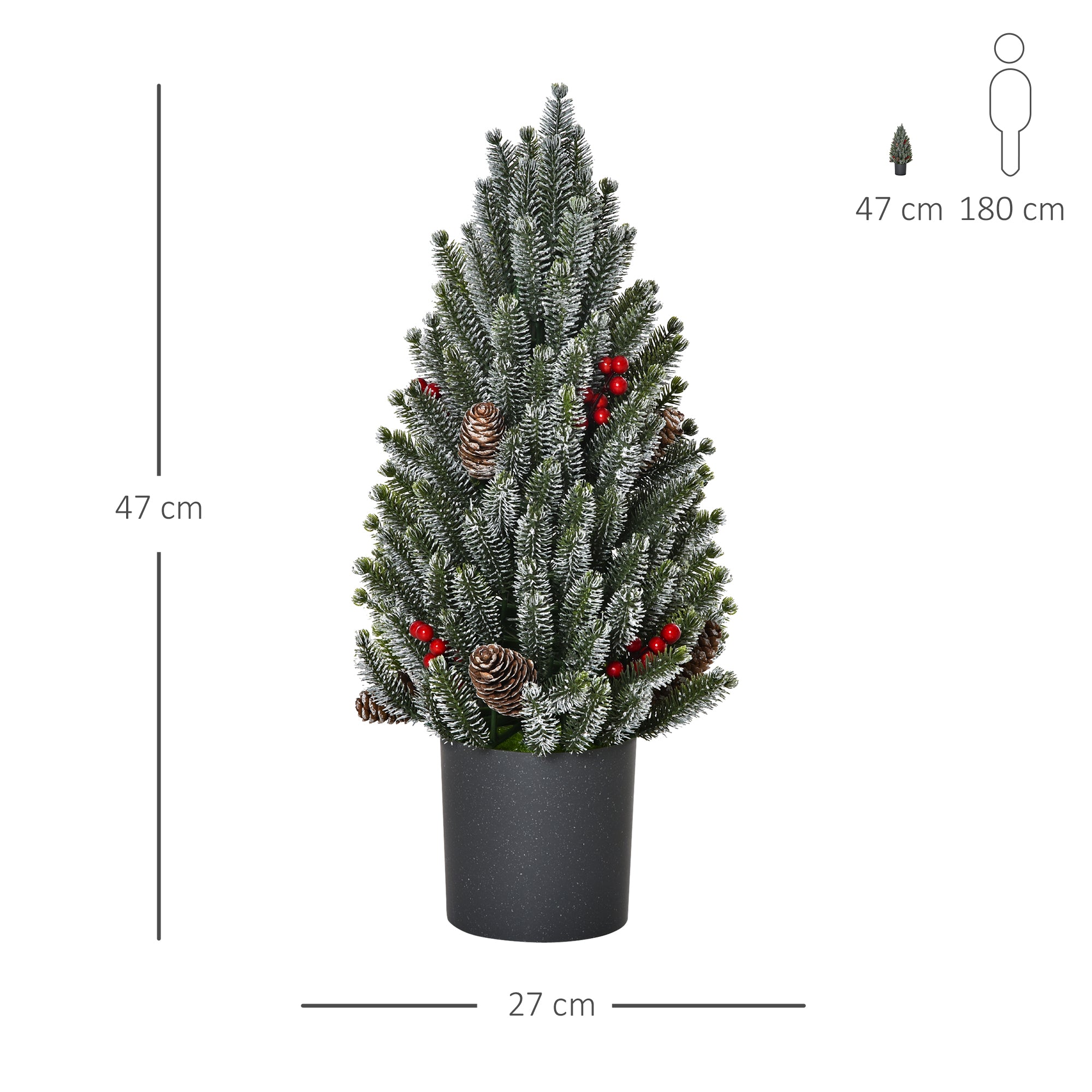 Homcom Mini Kerstboom in  Pot met Dennenappels en Rode Bessen 50 cm