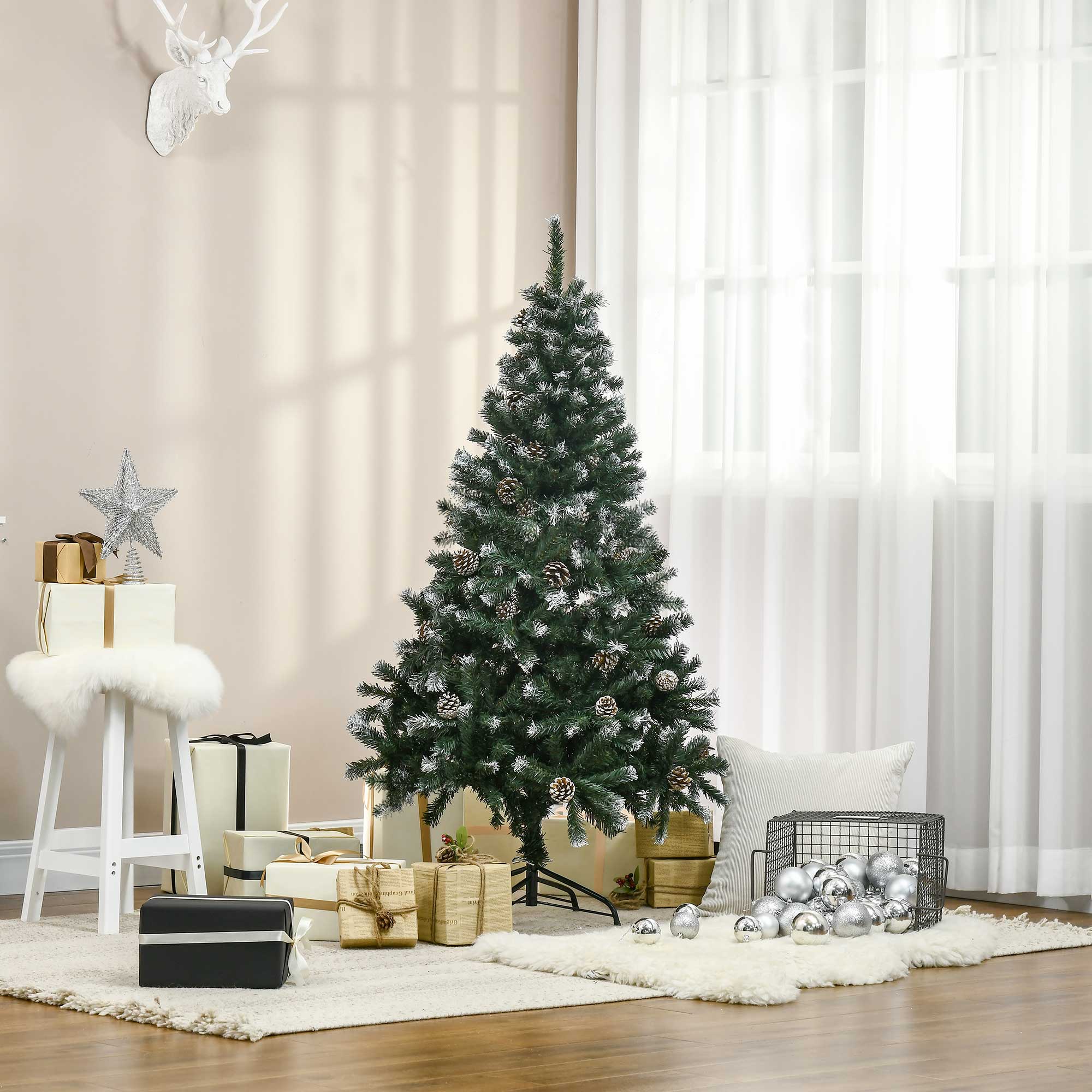 Homcom Kunstkerstboom met Dennenappels en besneeuwde punten Ø85x150H cm