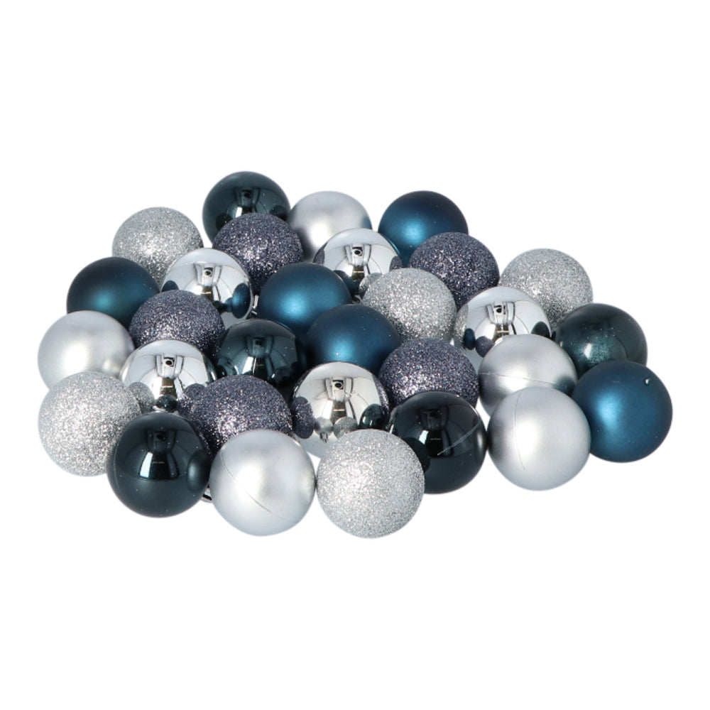 4seasonz® Kunststof Kerstballen set 120 ballen plastic - Zilver/Donkerblauw