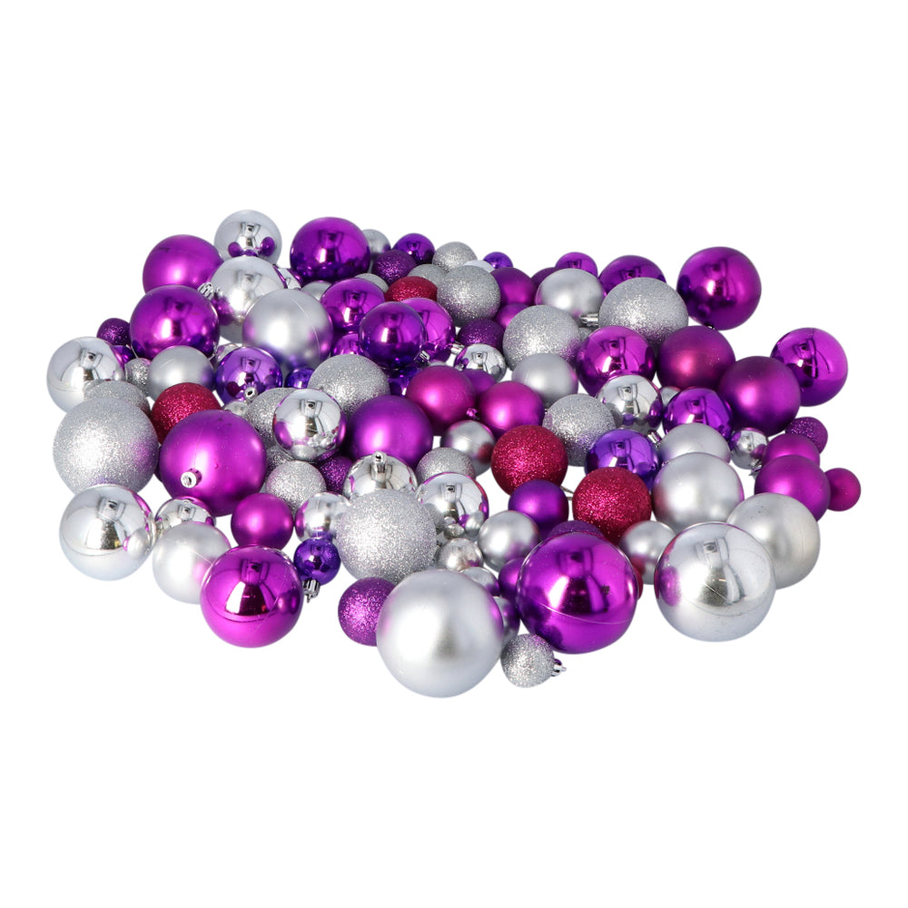 4seasonz® Kunststof Kerstballen set 120 ballen - plastic - Zilver/Paars