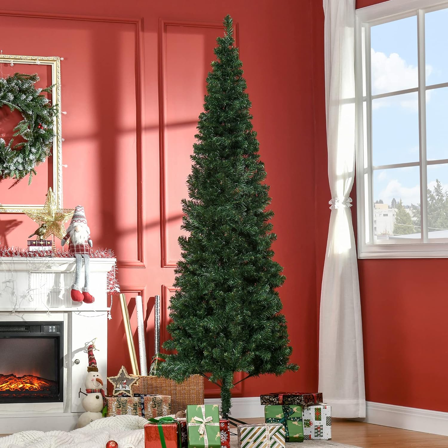Homcom Kunstkerstboom Smal met metalen standaard - 210 cm - Ø81 cm
