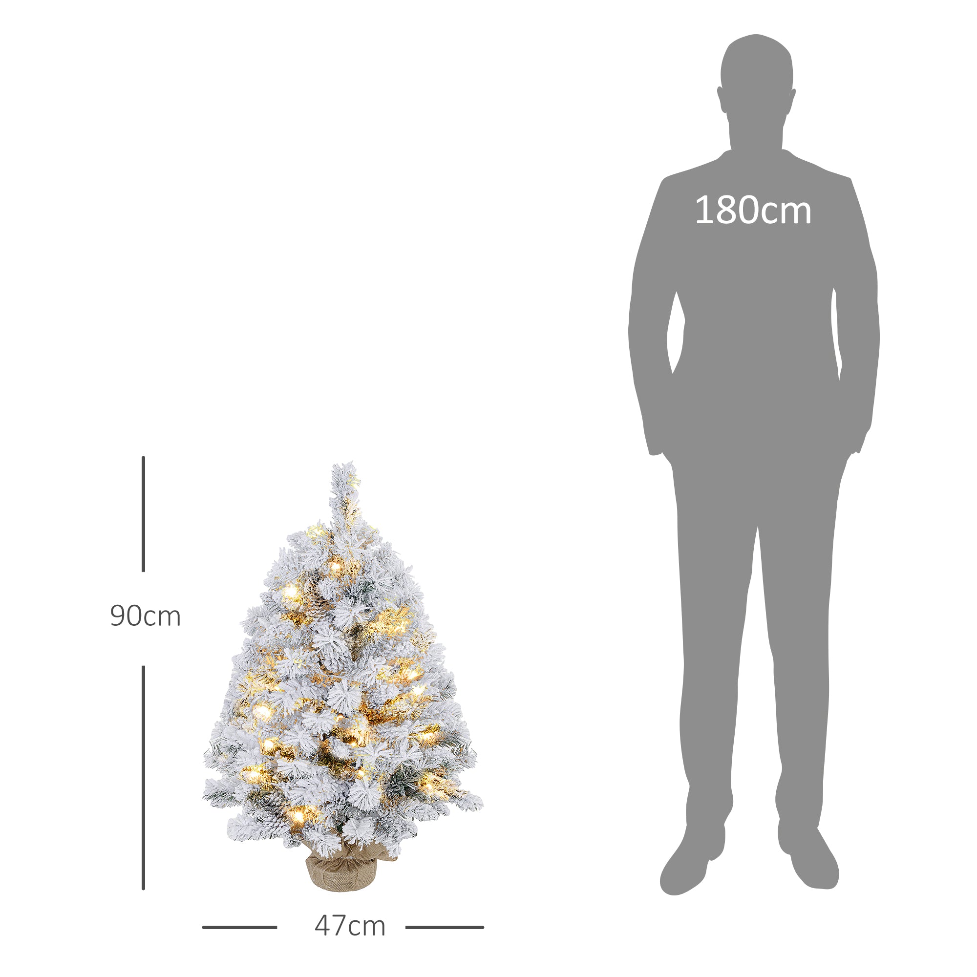 Homcom Mini Kerstboom 92 cm met LED-verlichting sneeuwtakken en dennenappels