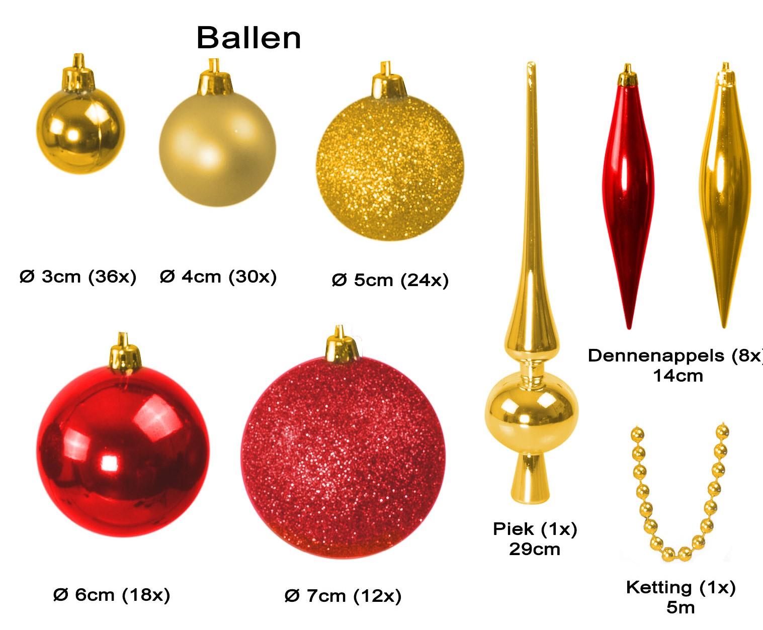 4seasonz® Kerstballen Set 130 Ballen met Piek & Slinger - Goud-Bordeaux