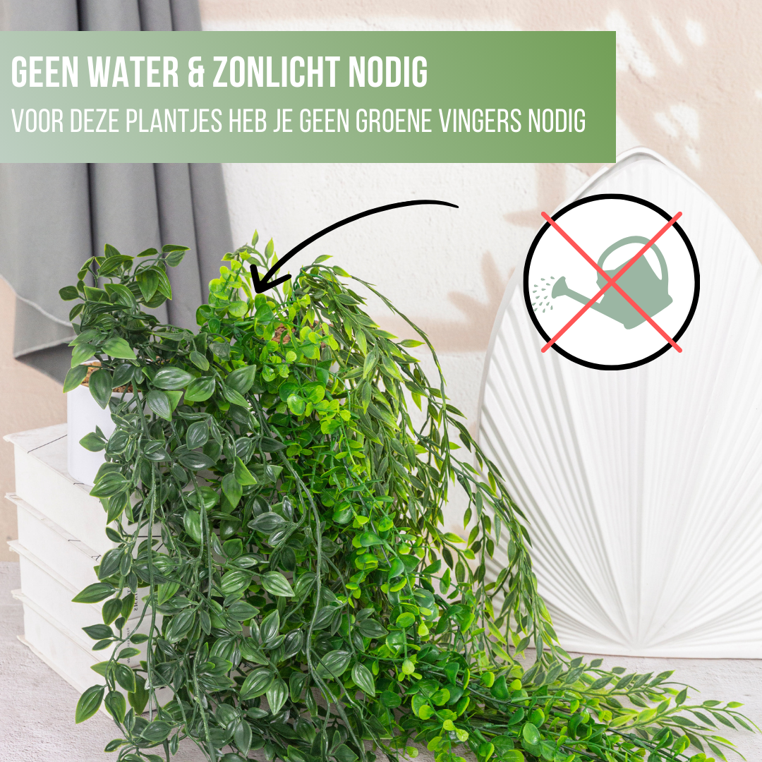 GreenDream® 3 Verschillende Hangplanten Kunstplanten in Pot - decoratief - Cadeautip - Groen
