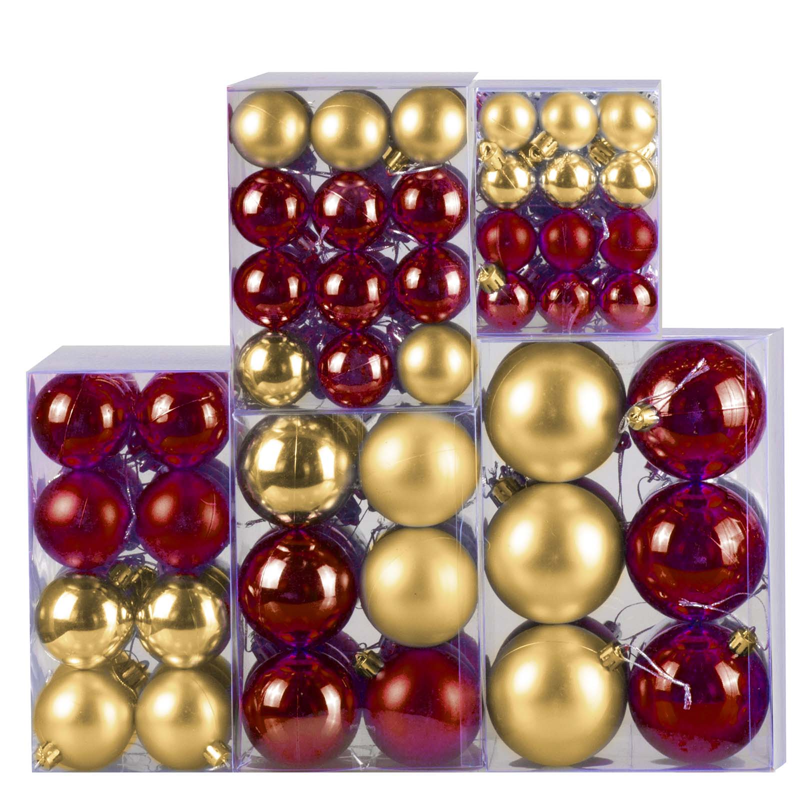 Kunststof Kerstballen set 120 ballen - binnen buiten - Goud/Bordeaux
