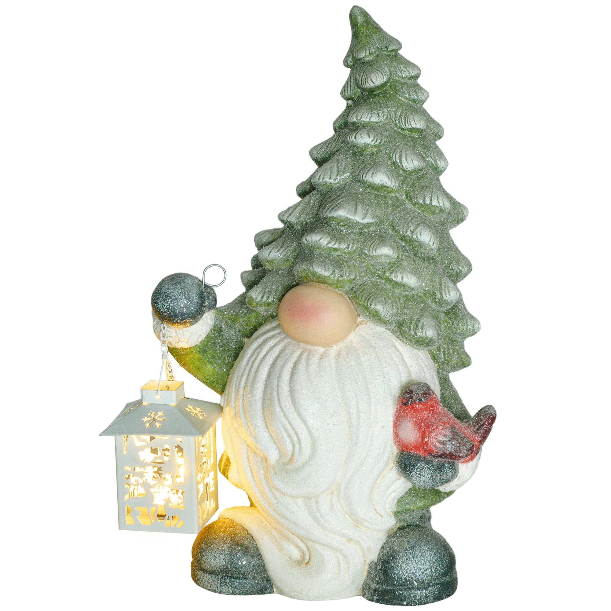Homcom Kerstkabouter met lantaarn, LED, werkt op batterijen, weerbestendig, 28x21x42 cm