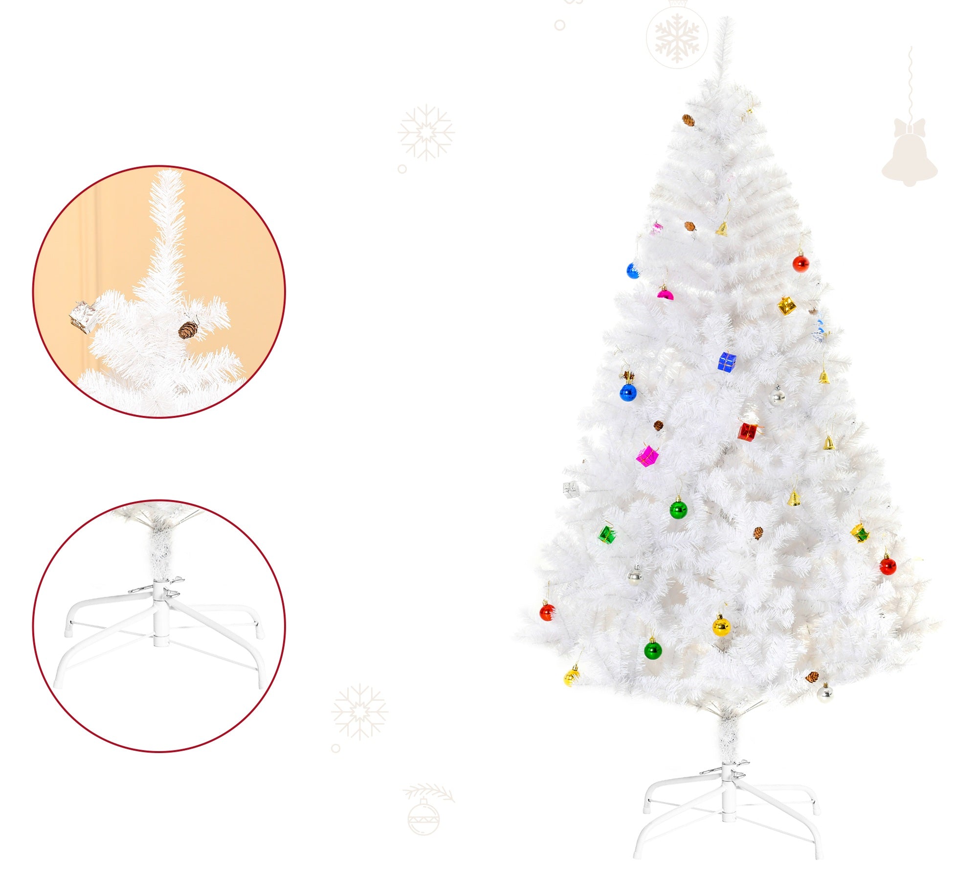 Witte Kunstkerstboom Kant-en-Klaar met decoratie Ø105cm - 180 cm - Wit
