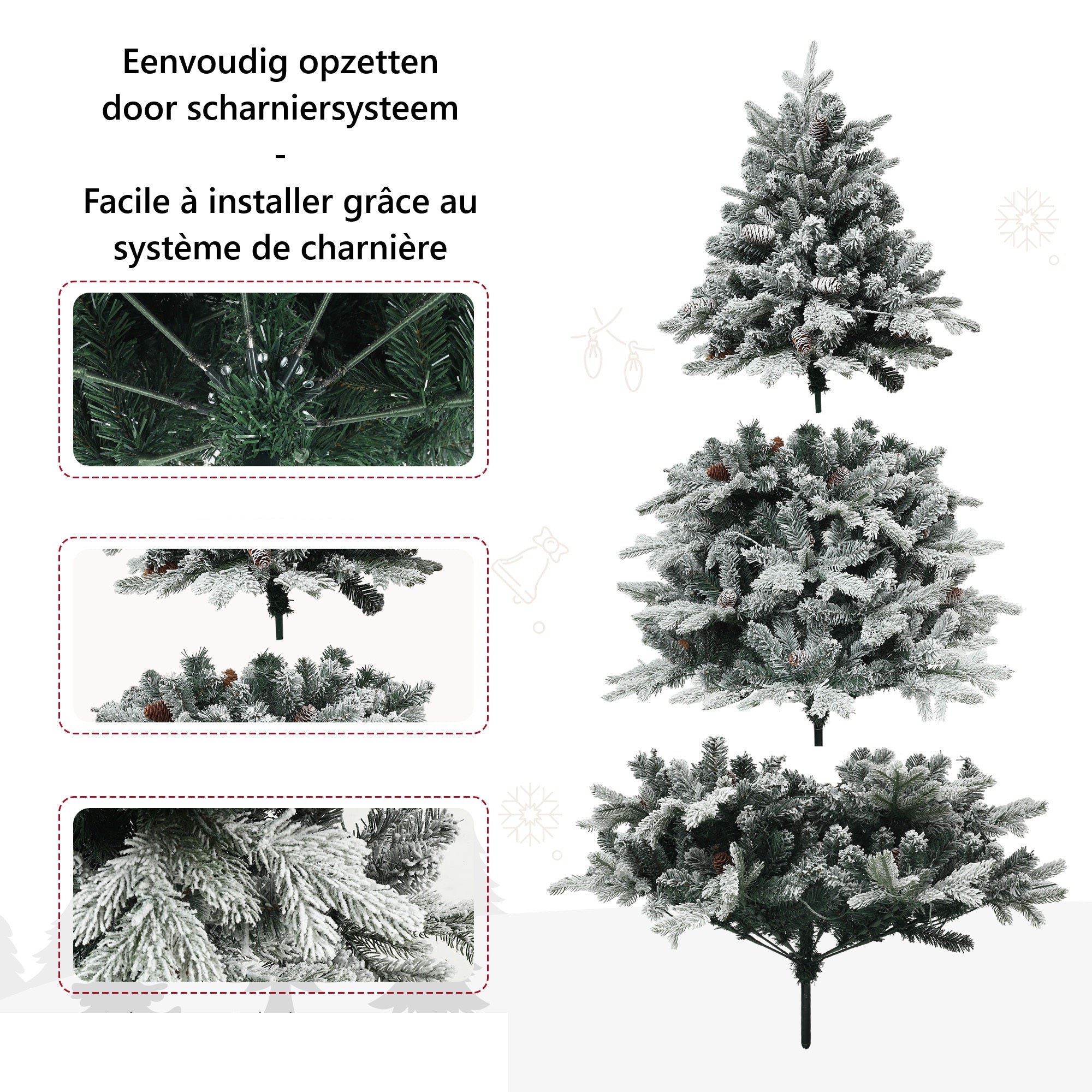 Homcom Kerstboom met Sneeuw met LED Verlichting Ø116 - 180 cm - Metalen voet