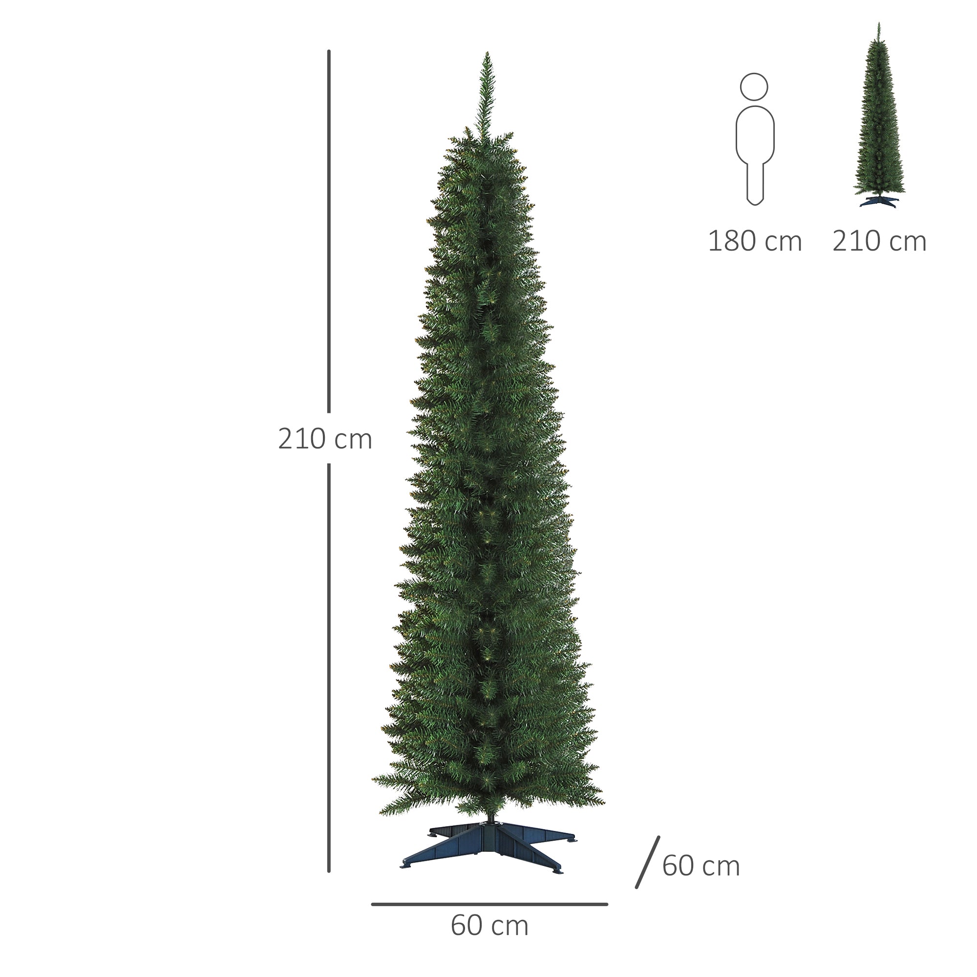 Homcom Kerstboom Smal incl. standaard 210 cm - Groen