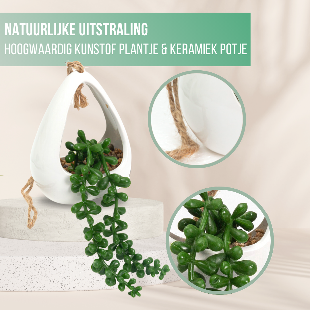 GreenDream® Kunstplanten - 3 stuks Hangplanten in Hanger - Cadeautip