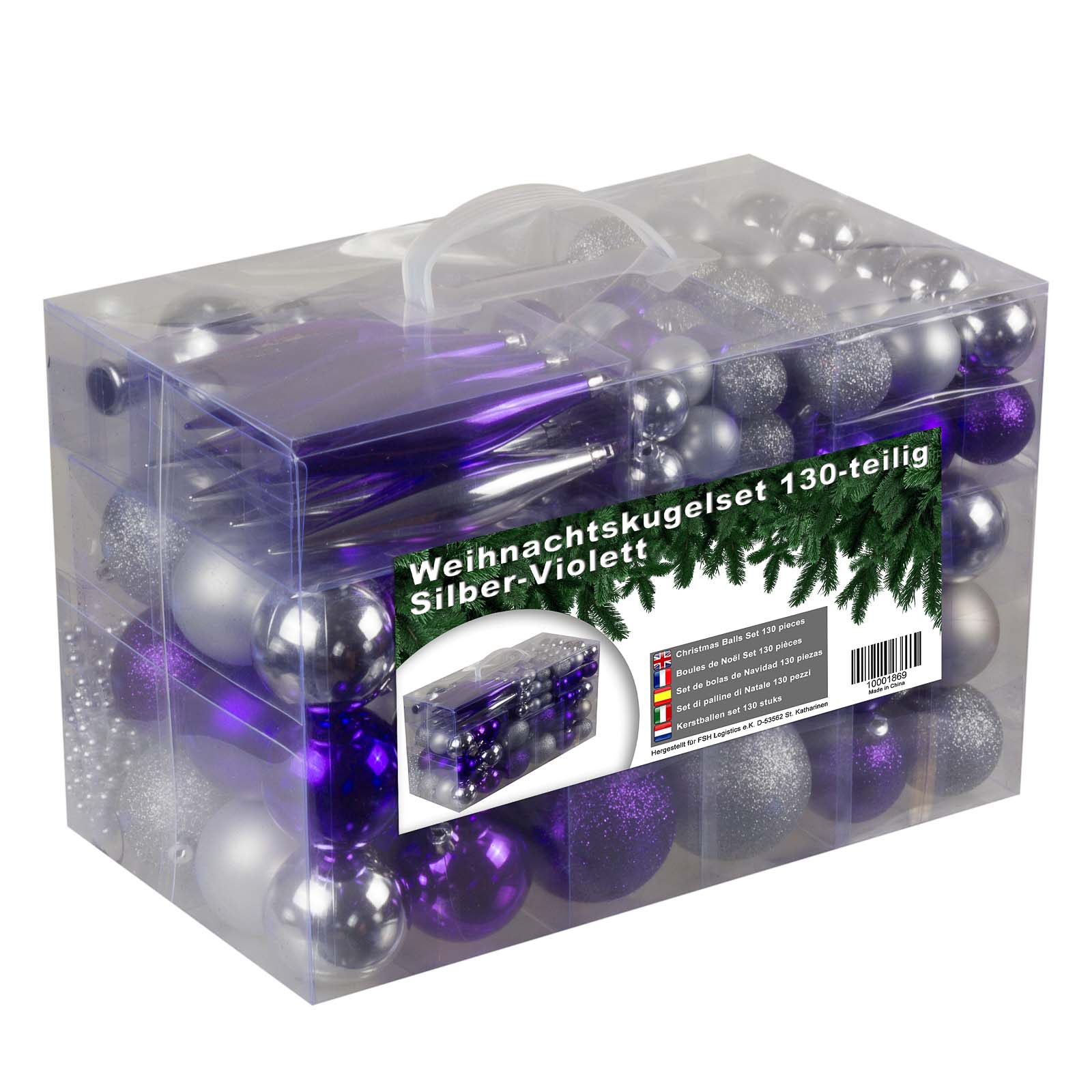 Kerstballen Set 130 Ballen Piek en Slinger - Paars/Zilver