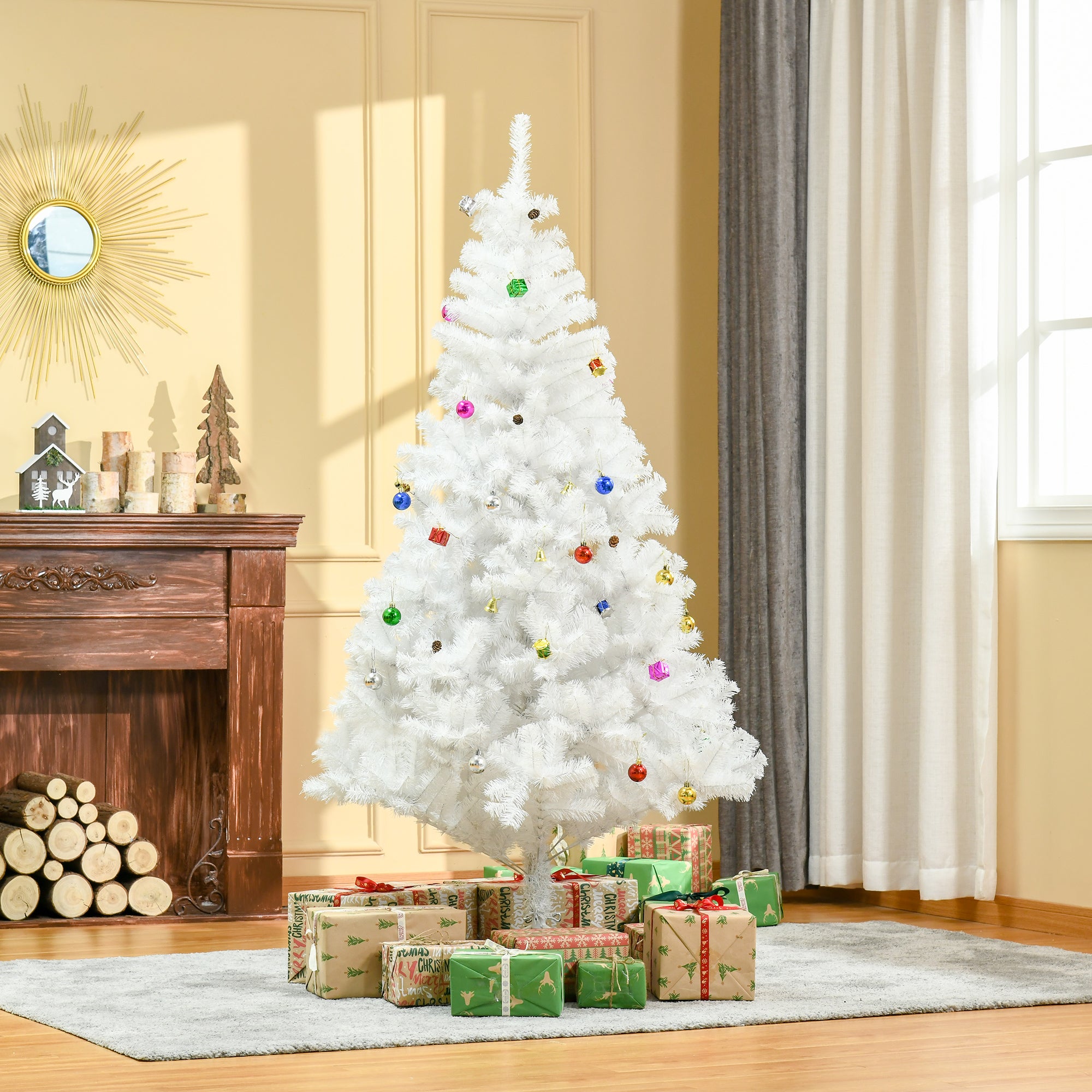 Witte Kunstkerstboom Kant-en-Klaar met decoratie Ø105cm - 180 cm - Wit