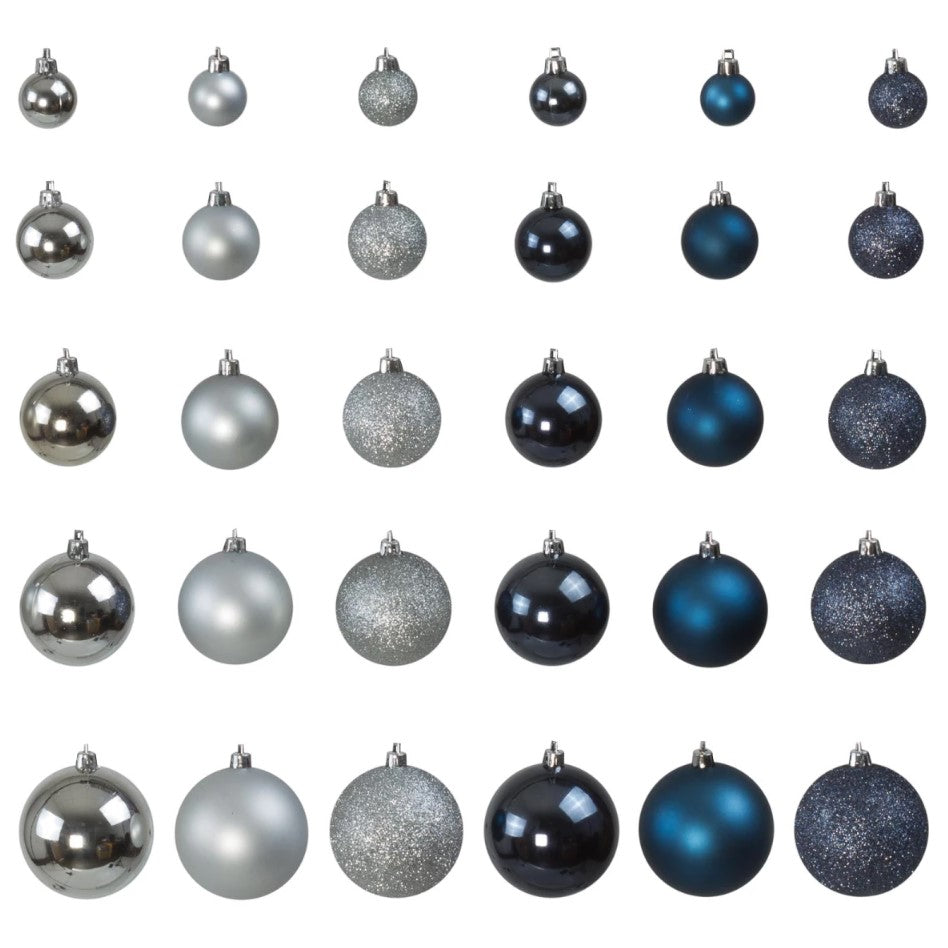 4seasonz® Kunststof Kerstballen set 120 ballen plastic - Zilver/Donkerblauw