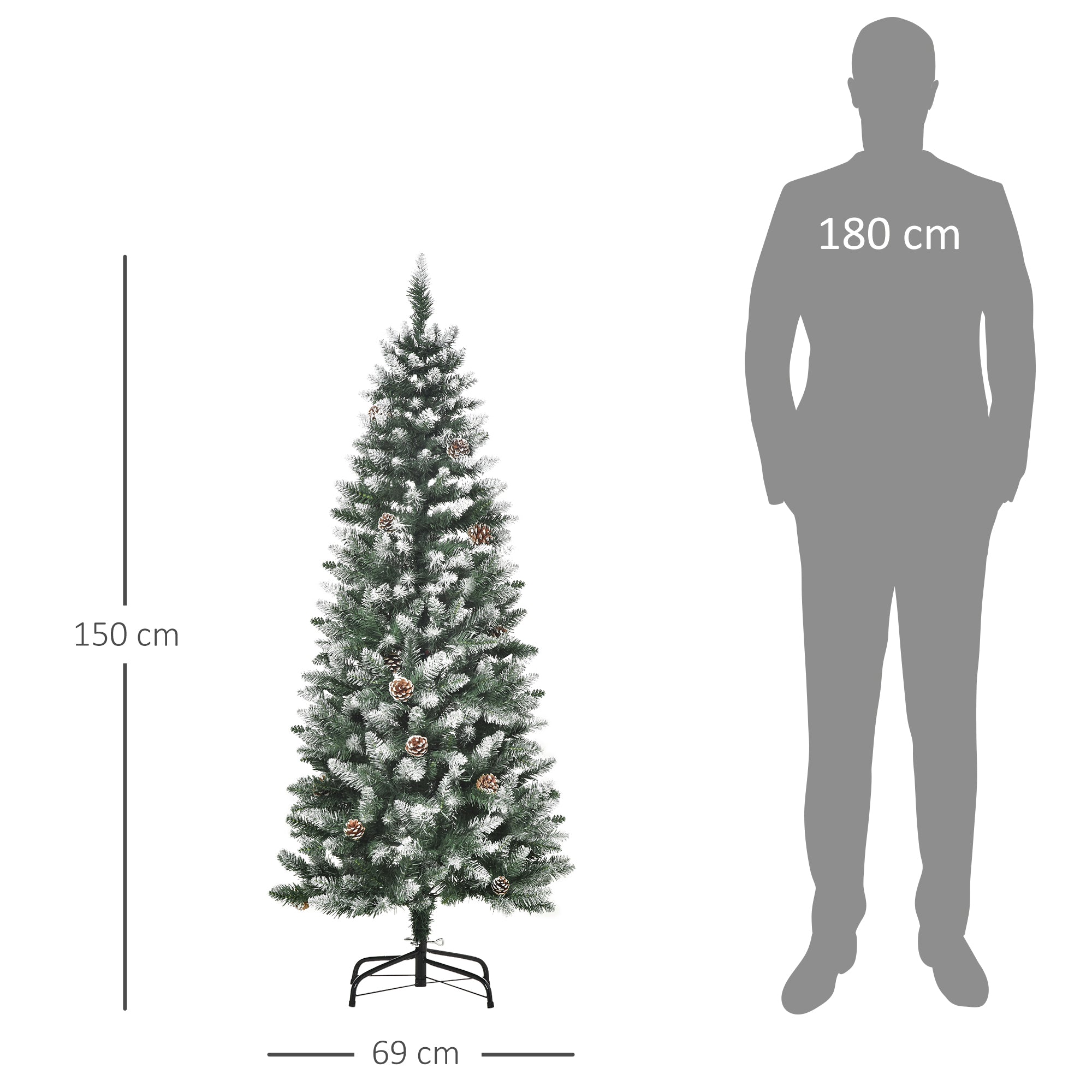 HOMCOM Kunstkerstboom met dennenappels en sneeuw 180 cm - Ø75 cm